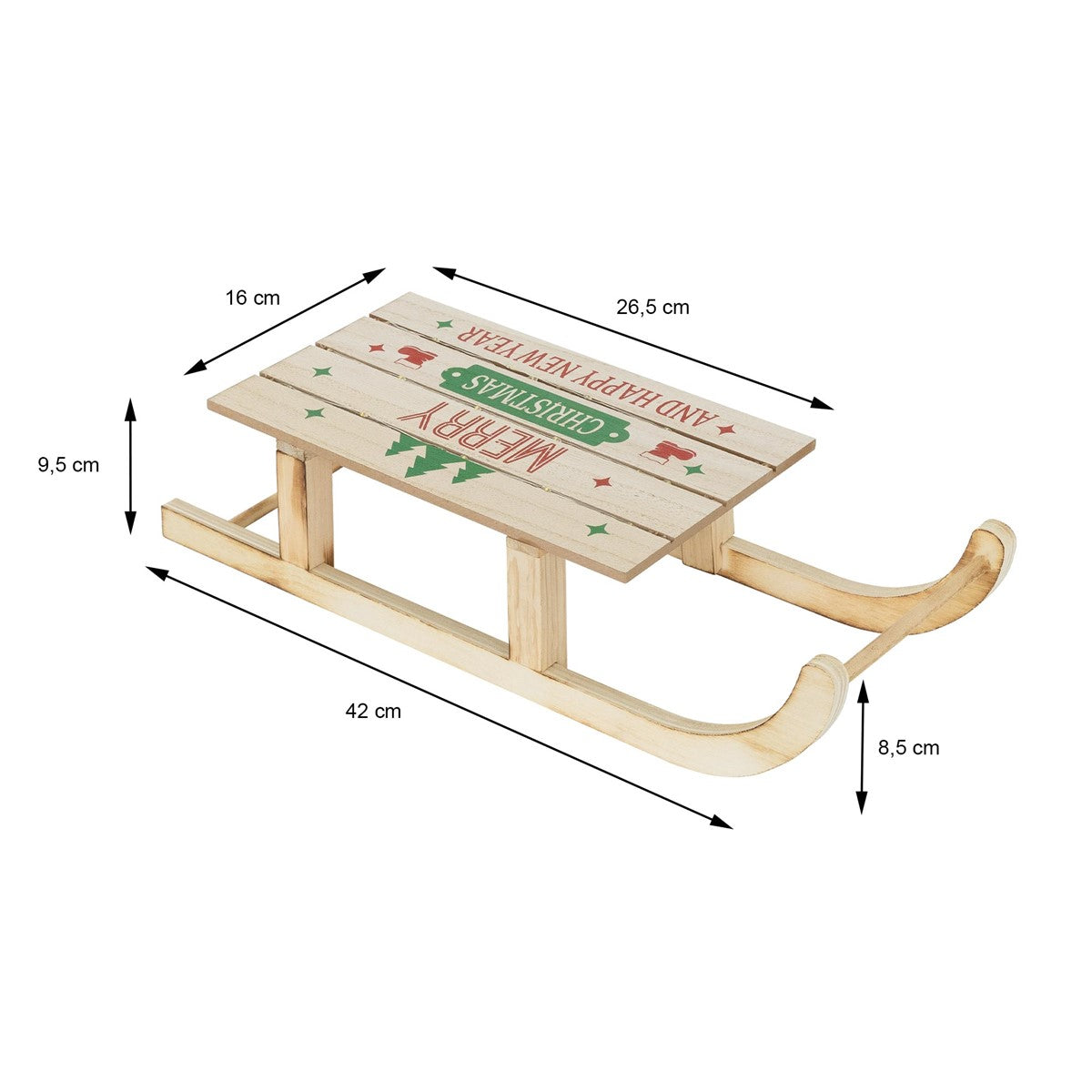 ECD Germany Haus & Wohnen Traîneau Noël LED Bois 42 cm Marron