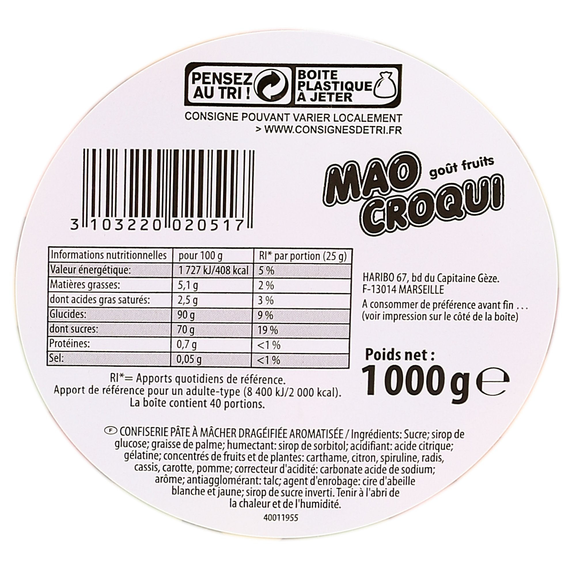 Mao Croqui Fruit bonbons fruités 1 kg croquants