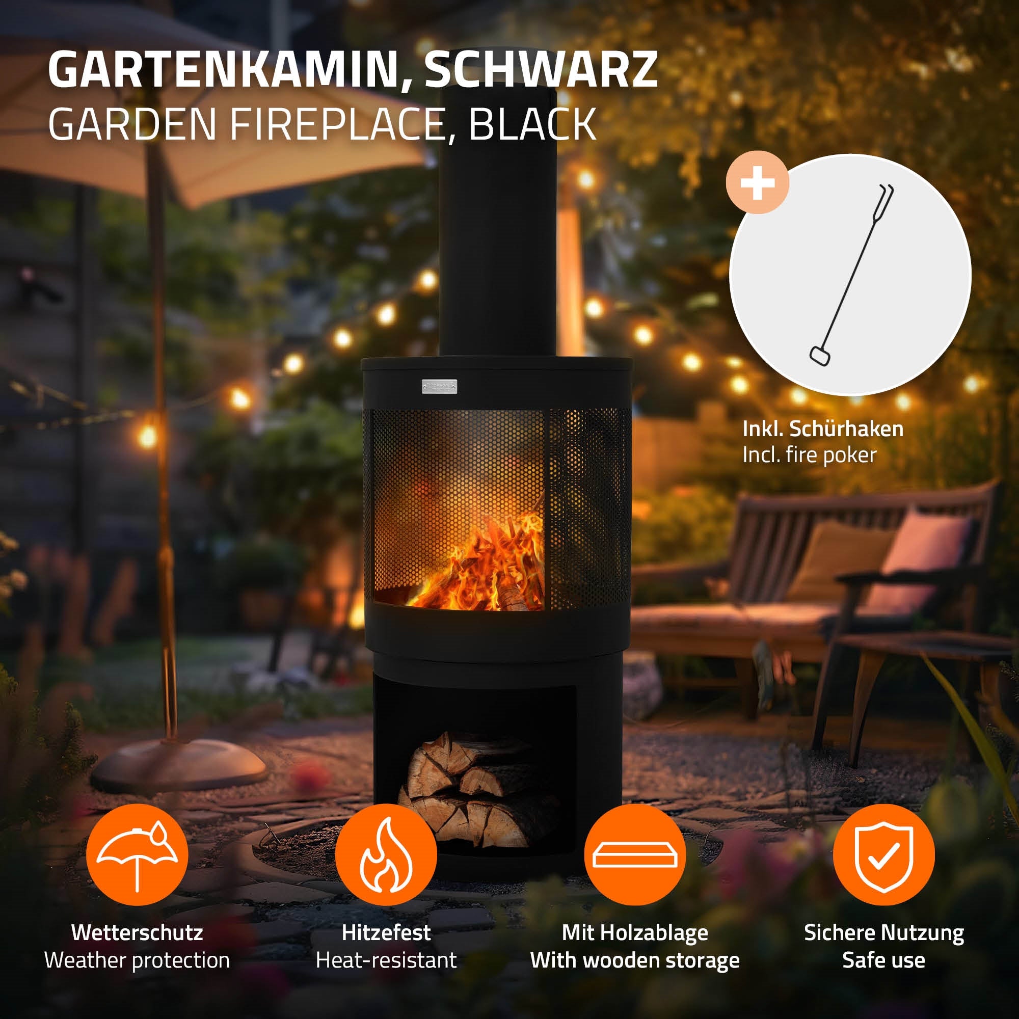 ML-Design Garten cheminée de jardin acier noir 131x45 cm ronde
