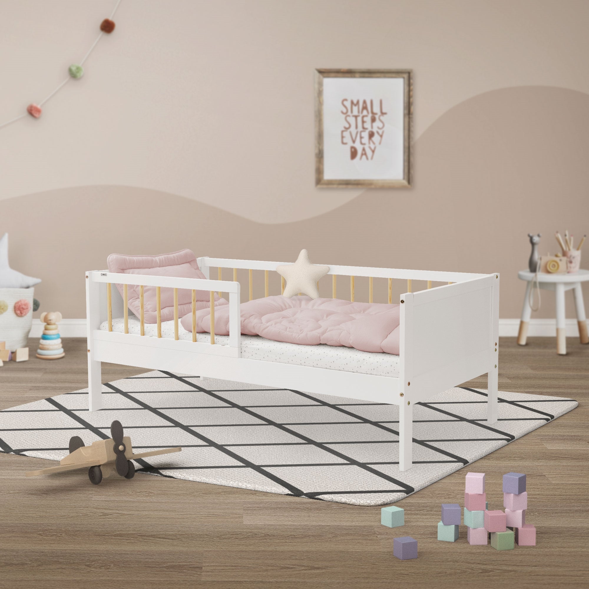 ECD Germany Kinder lit enfant pin 70x140 blanc naturel sommier