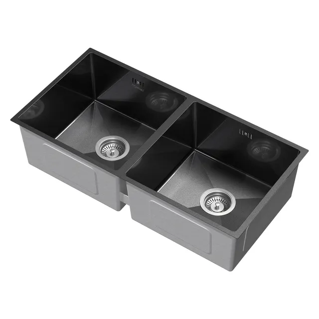 ECD Germany Sanitär Double Évier Inox Argent 2 Bacs