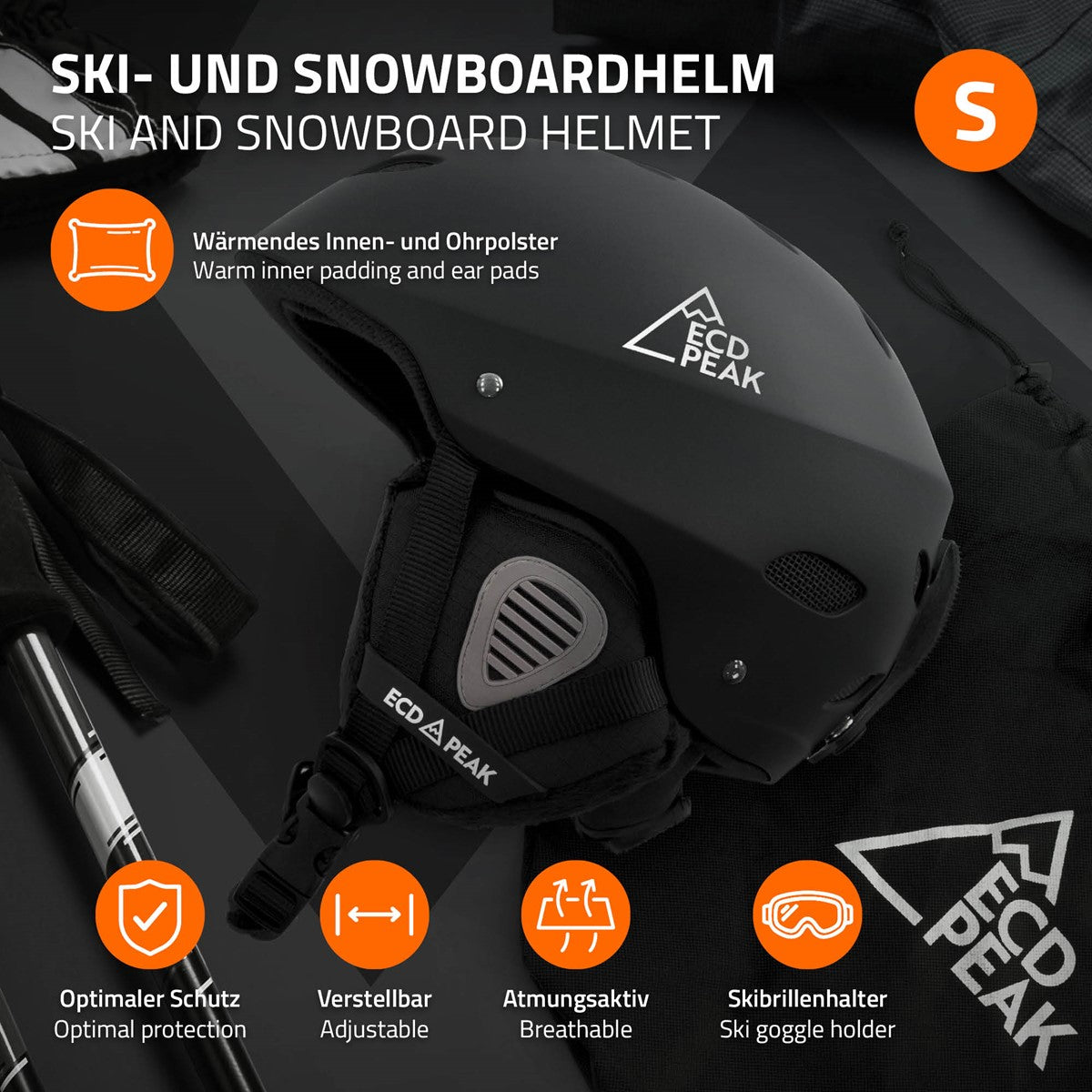 ECD Germany Sport & Freizeit casque ski noir S 14 aérations