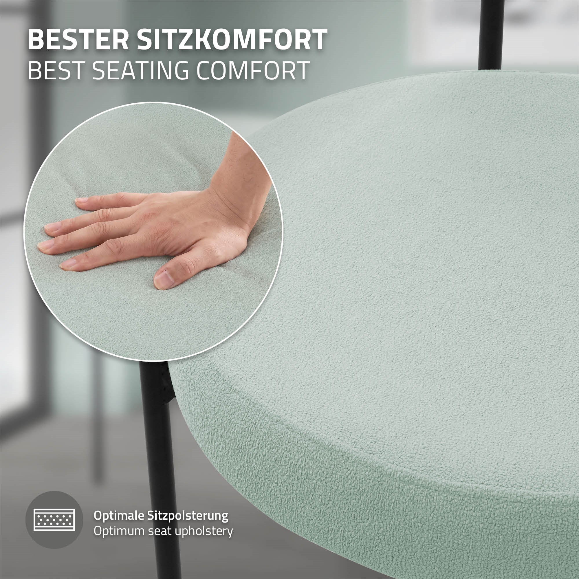 ECD Germany Möbel chaise salle à manger bouclé vert lot de 2