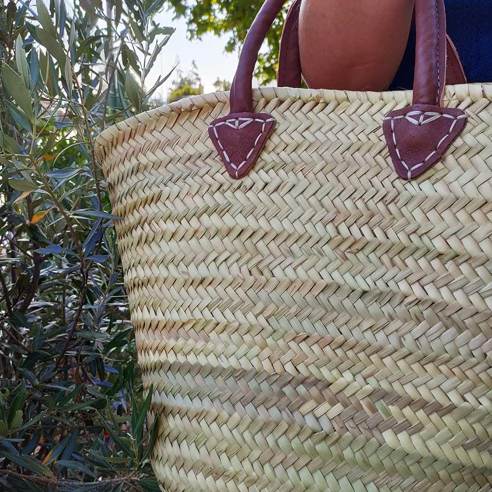 Shop-Story Lifestyle Panier Plage Palmier Cabas Paille Cuir Beige 53cm