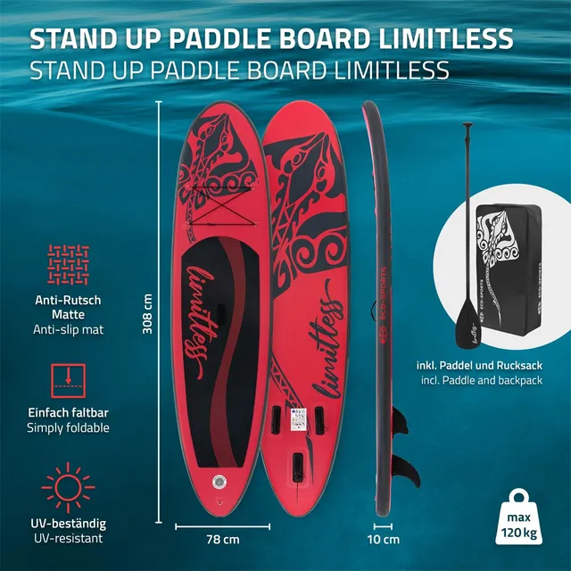 ECD Germany Limitless paddle gonflable rouge 308 cm + pompe