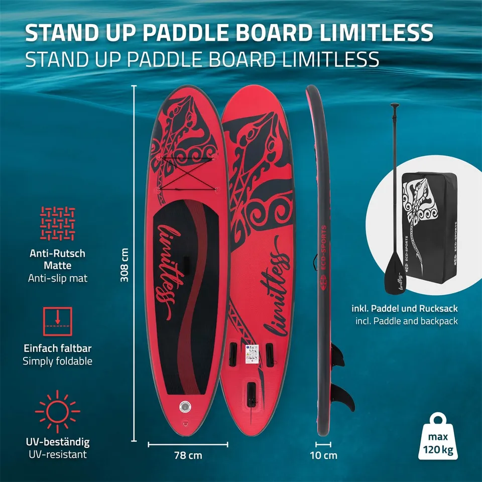 ECD Germany Limitless paddle gonflable rouge 308 cm + pompe