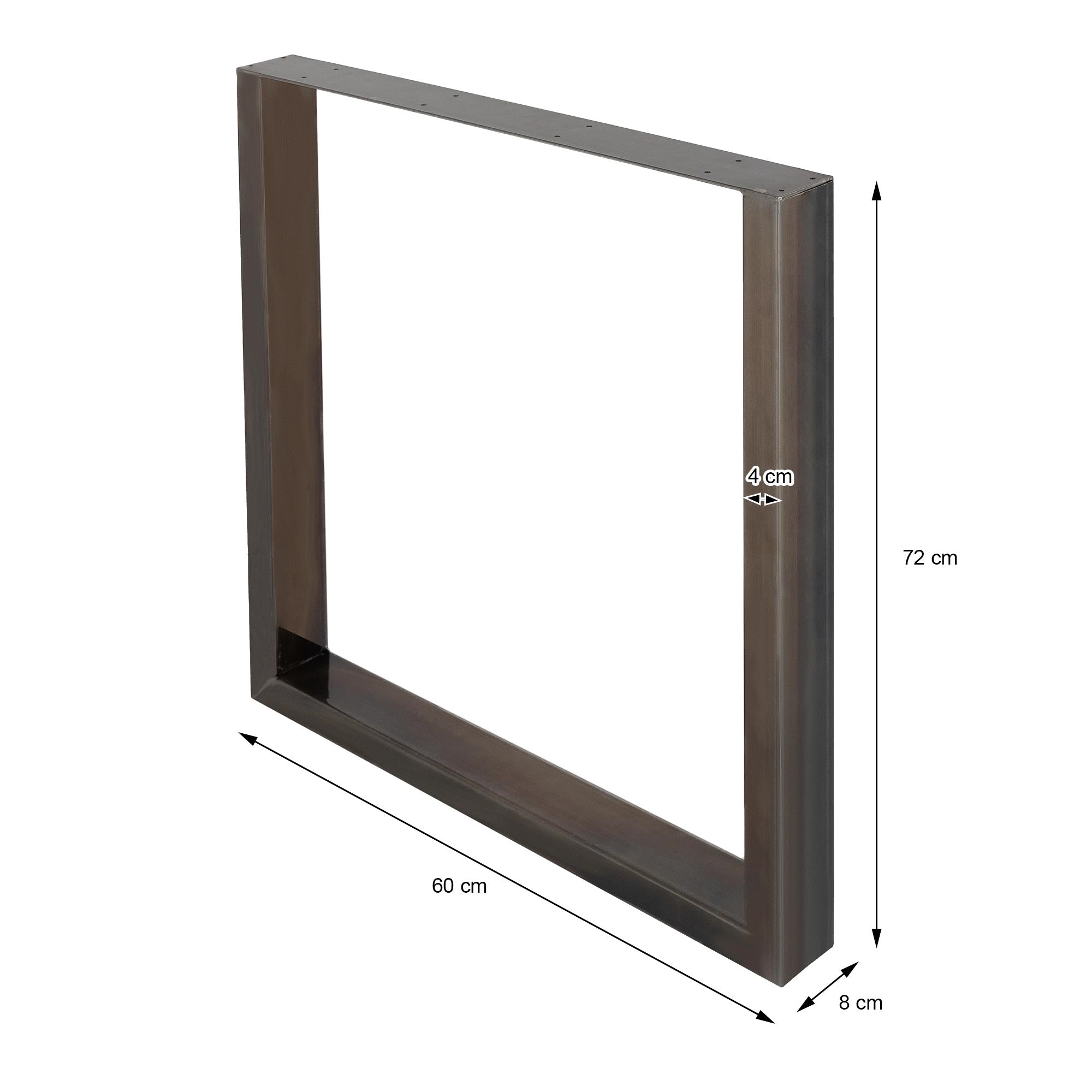 ECD Germany Möbel lot 2 pieds table U 60x72 cm acier noir