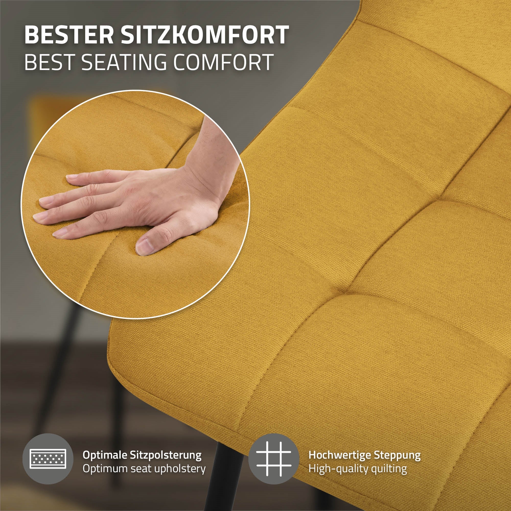 ECD Germany chaises salle à manger moutarde x2 polyester