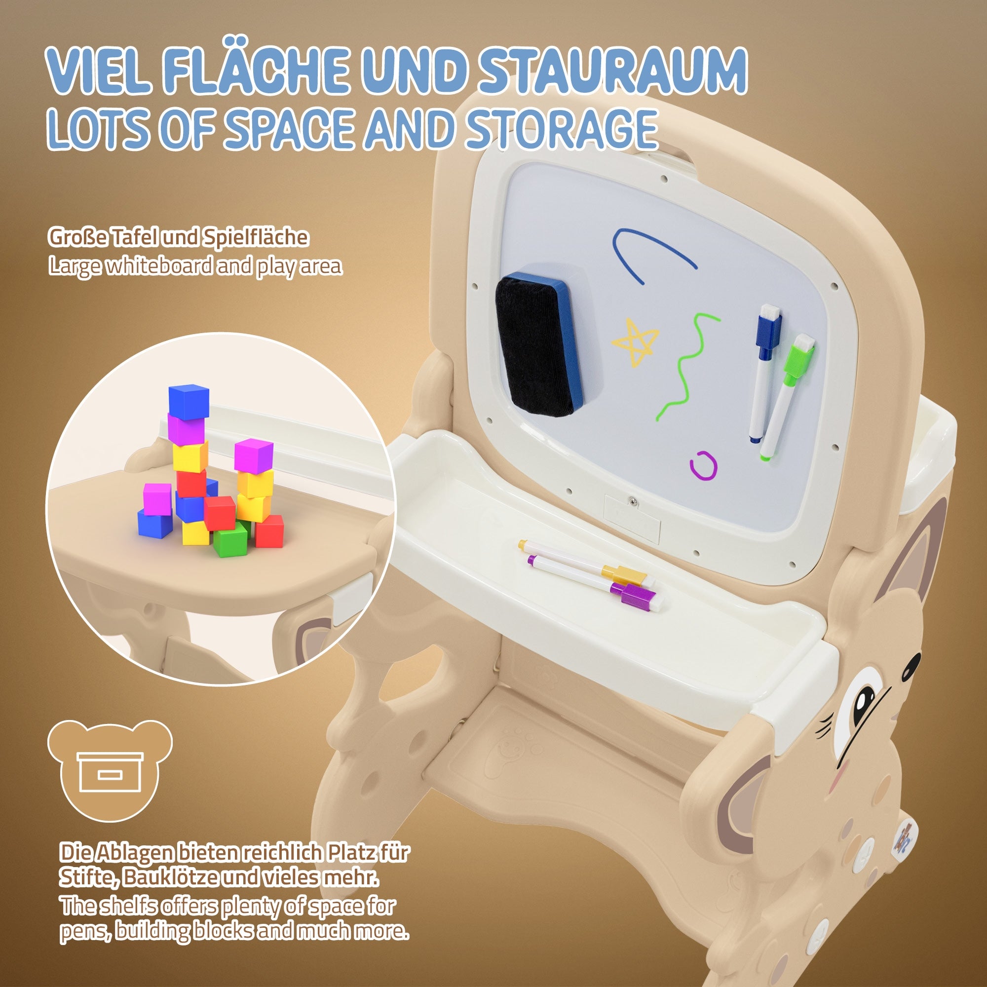 ECD Germany Kinder Joyz Table de jeux enfant 3 en 1 avec tabouret