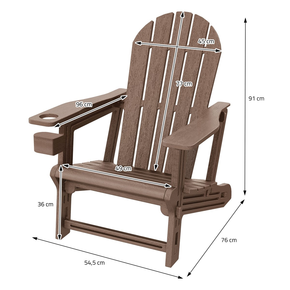 ECD Germany Garten Fauteuil Adirondack marron HDPE 180 kg