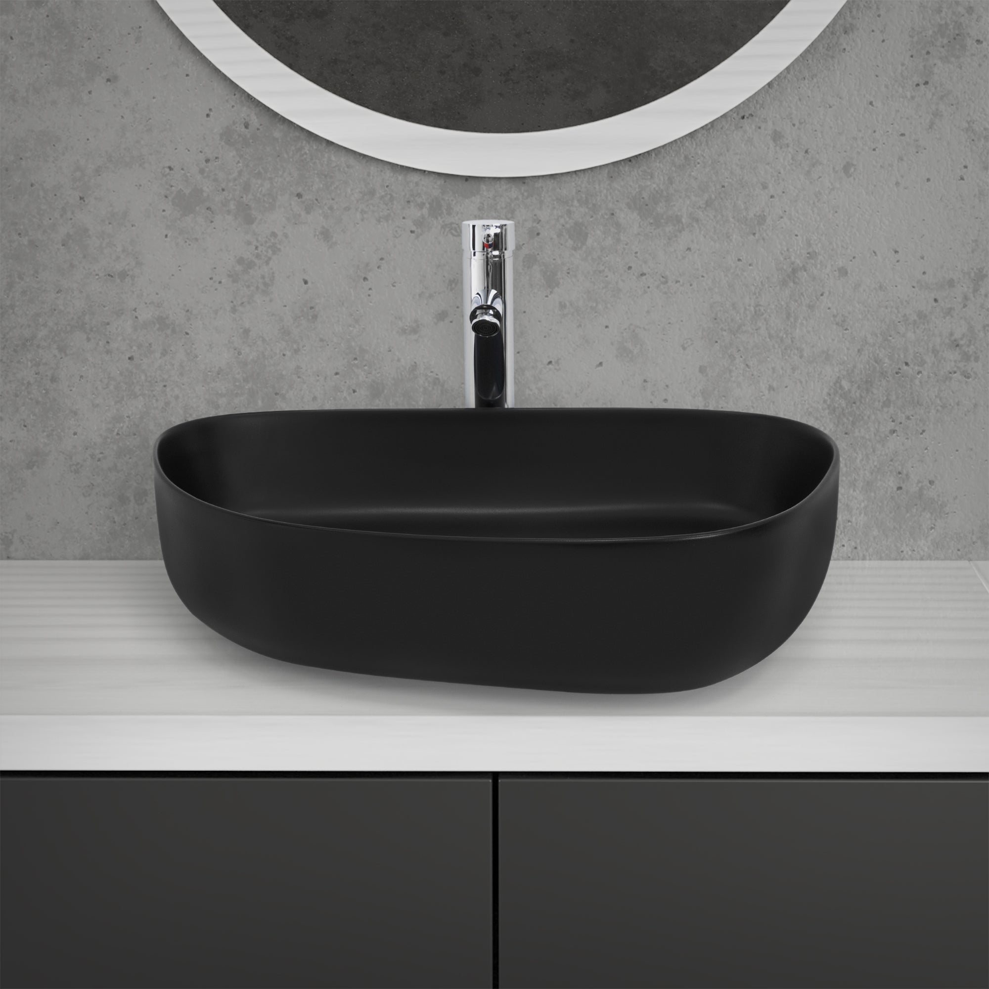 ECD Germany Sanitär vasque à poser noire 55 cm sans trop-plein