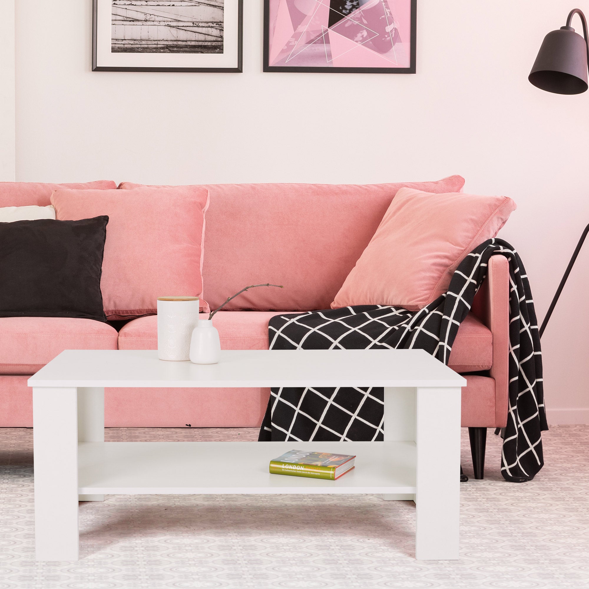 ECD Germany ML-Design table basse blanche 100x57x43 cm