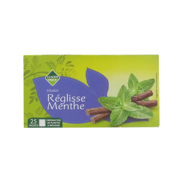 Leader Price Petit-déjeuner infusion réglisse menthe 25 sachets 37g