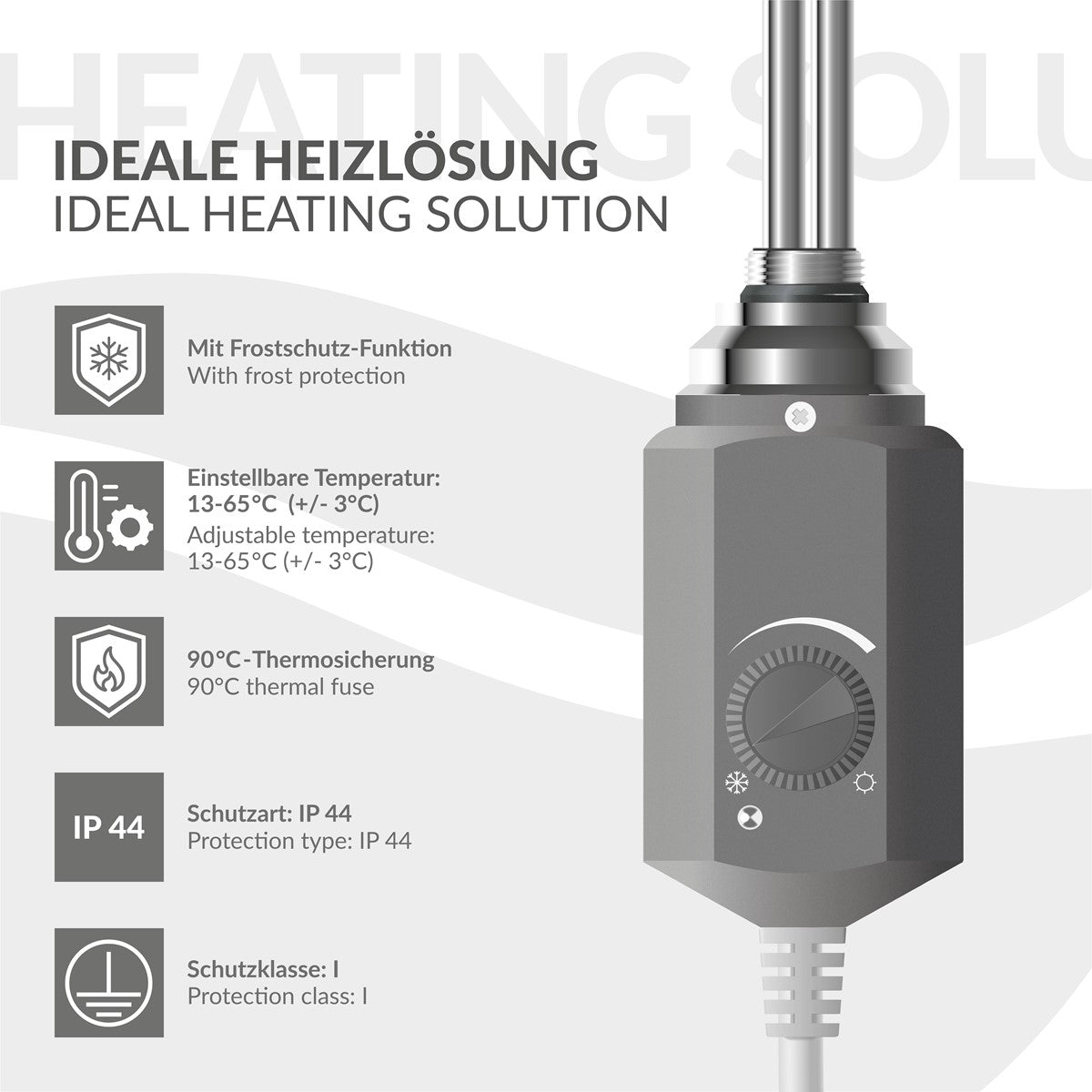 ECD Germany Heizungen résistance sèche-serviettes 1200W graphite thermostat