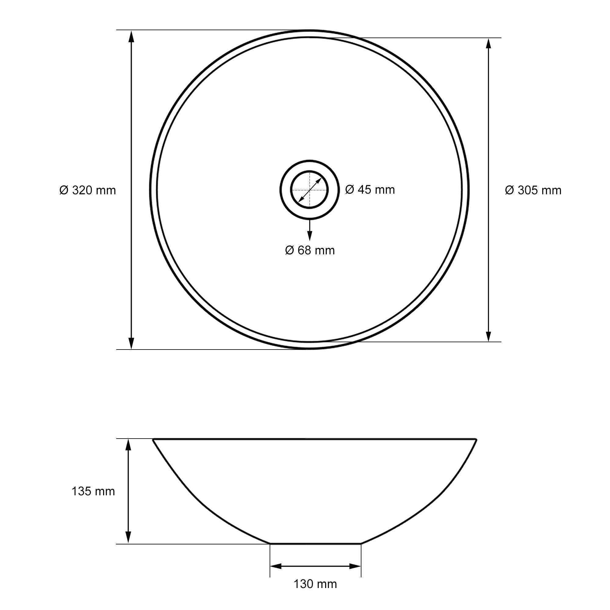 ECD Germany LuxeBath vasque ronde blanche 32 cm avec bonde