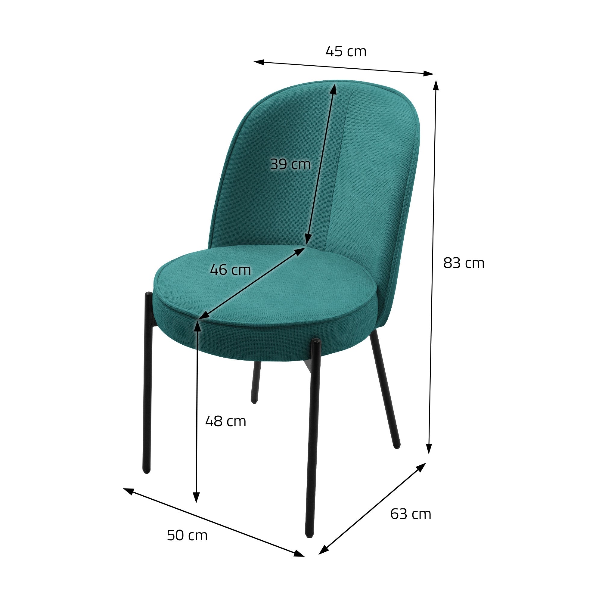 ECD Germany Möbel Lot 2 Chaises Pétrole Tissu Salle à Manger