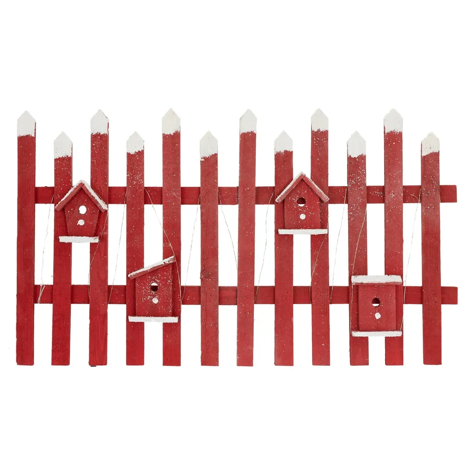 ECD Germany Haus Wohnen clôture Noël LED bois rouge 98x57