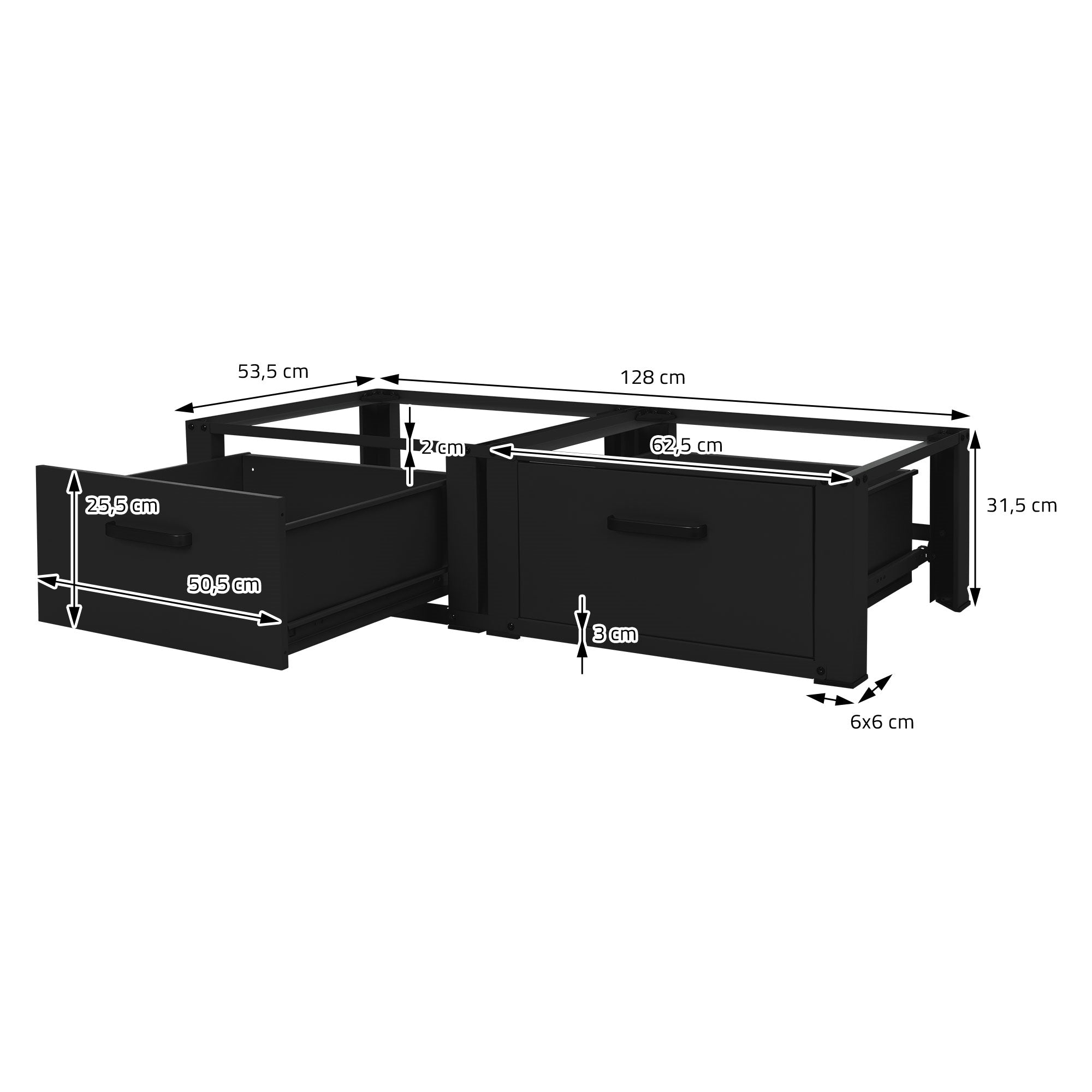 ECD Germany Möbel socle lave-linge 128 cm noir avec tiroir