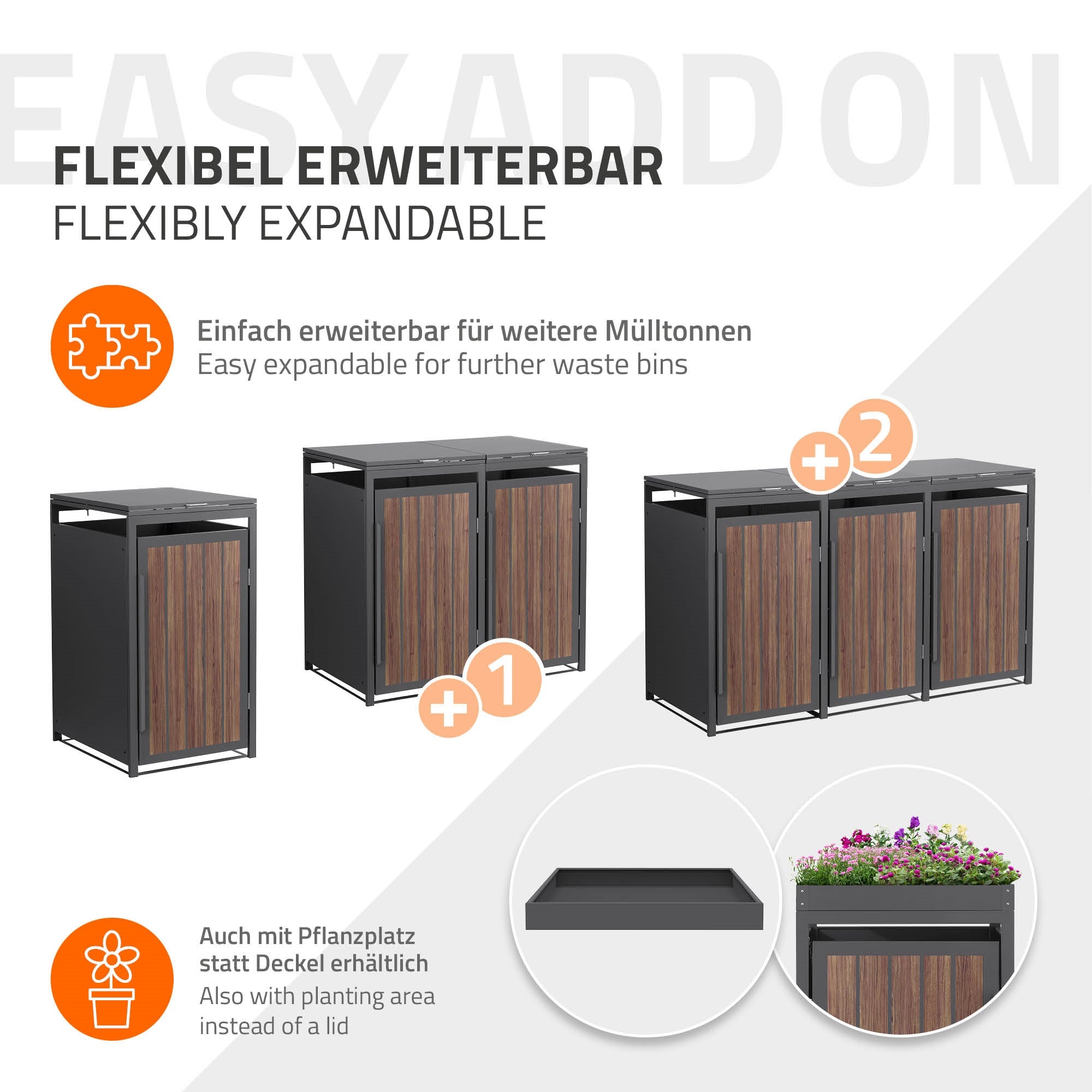 ECD Germany Garten cache-poubelle acier 1er 240L anthracite