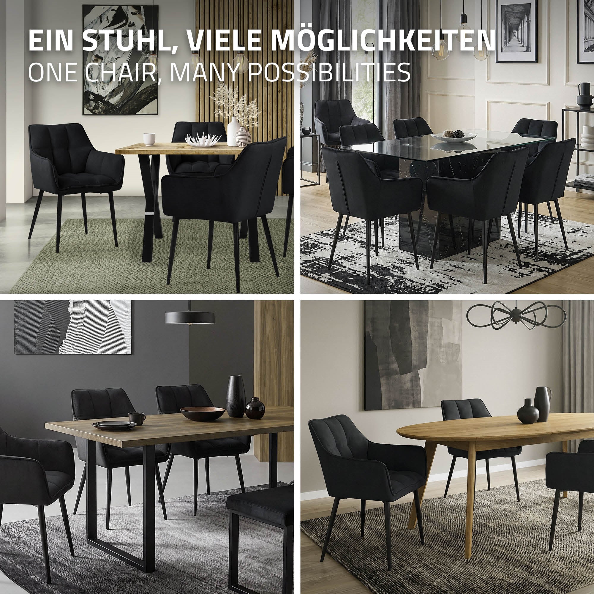 ECD Germany chaise salle à manger noire tissu bouclette