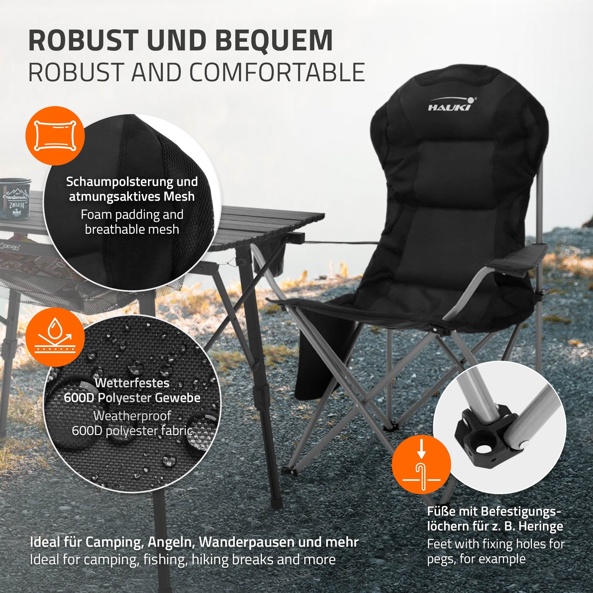 ECD Germany Hauki ensemble camping table + 2 chaises noir beige