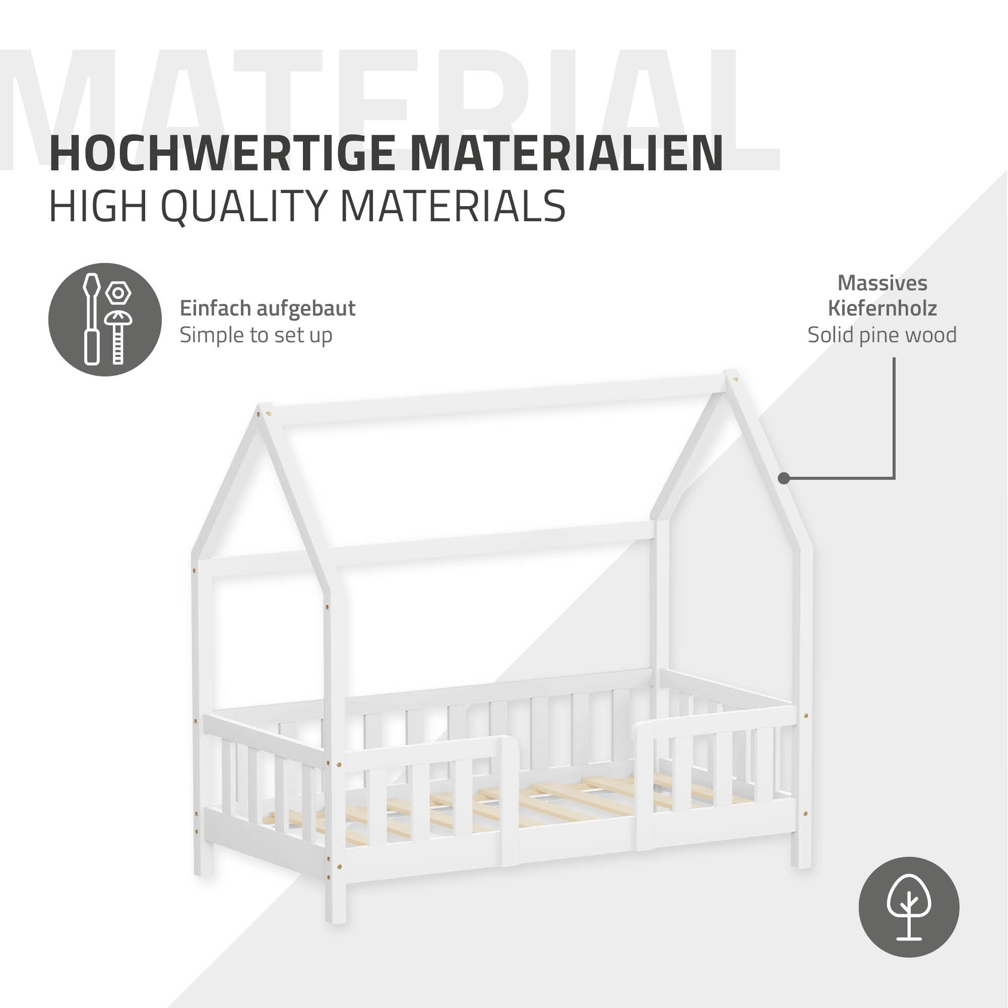 ECD Germany Kinder lit cabane 70x140 blanc avec toit