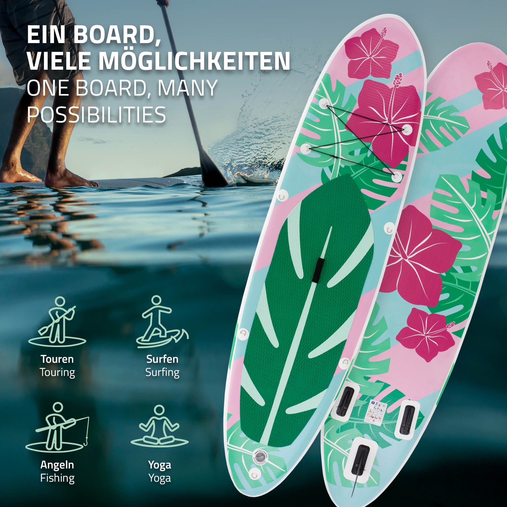 ECD Germany Flowers stand up paddle gonflable mint 320 cm