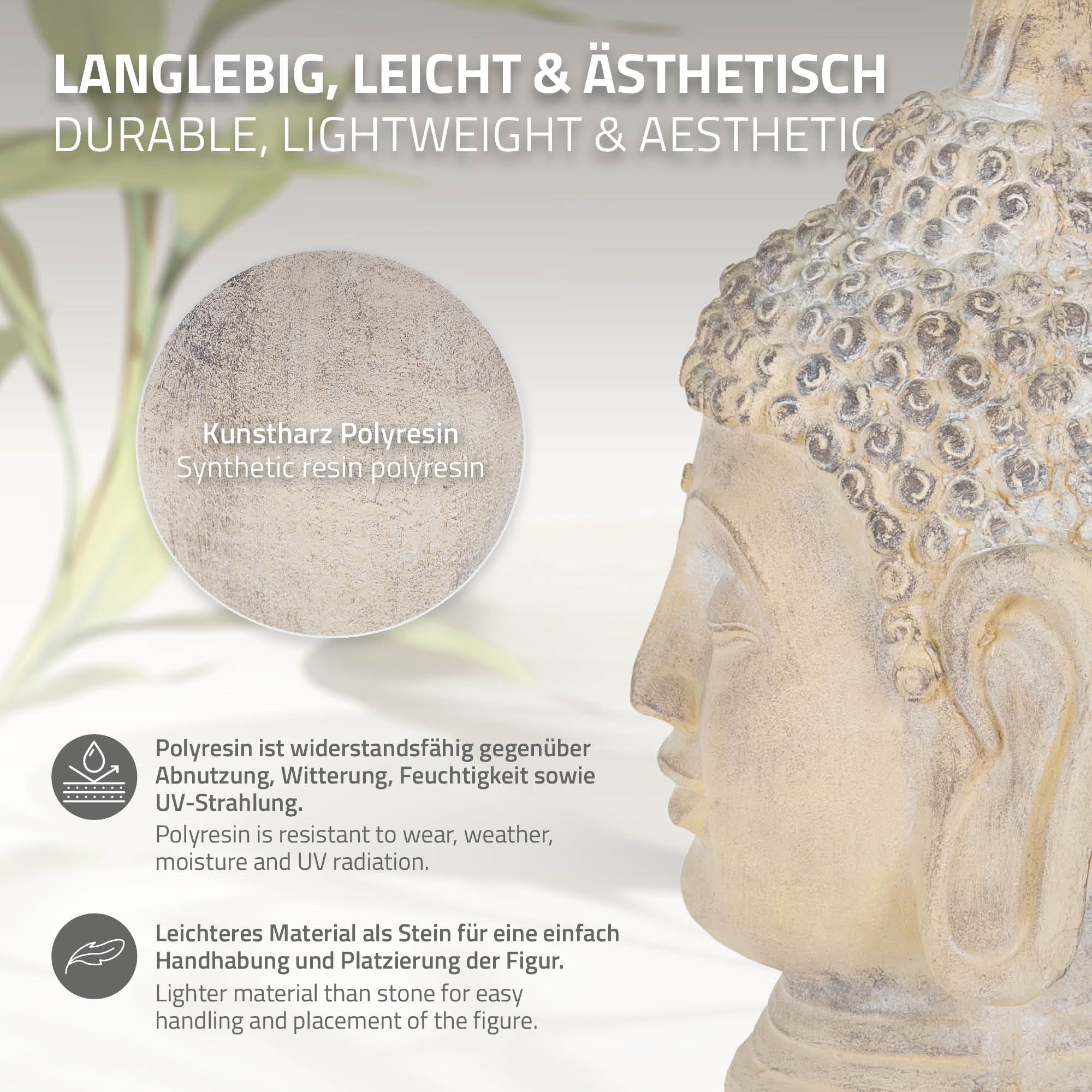 ECD Germany tête bouddha statue pierre 55 cm beige-gris