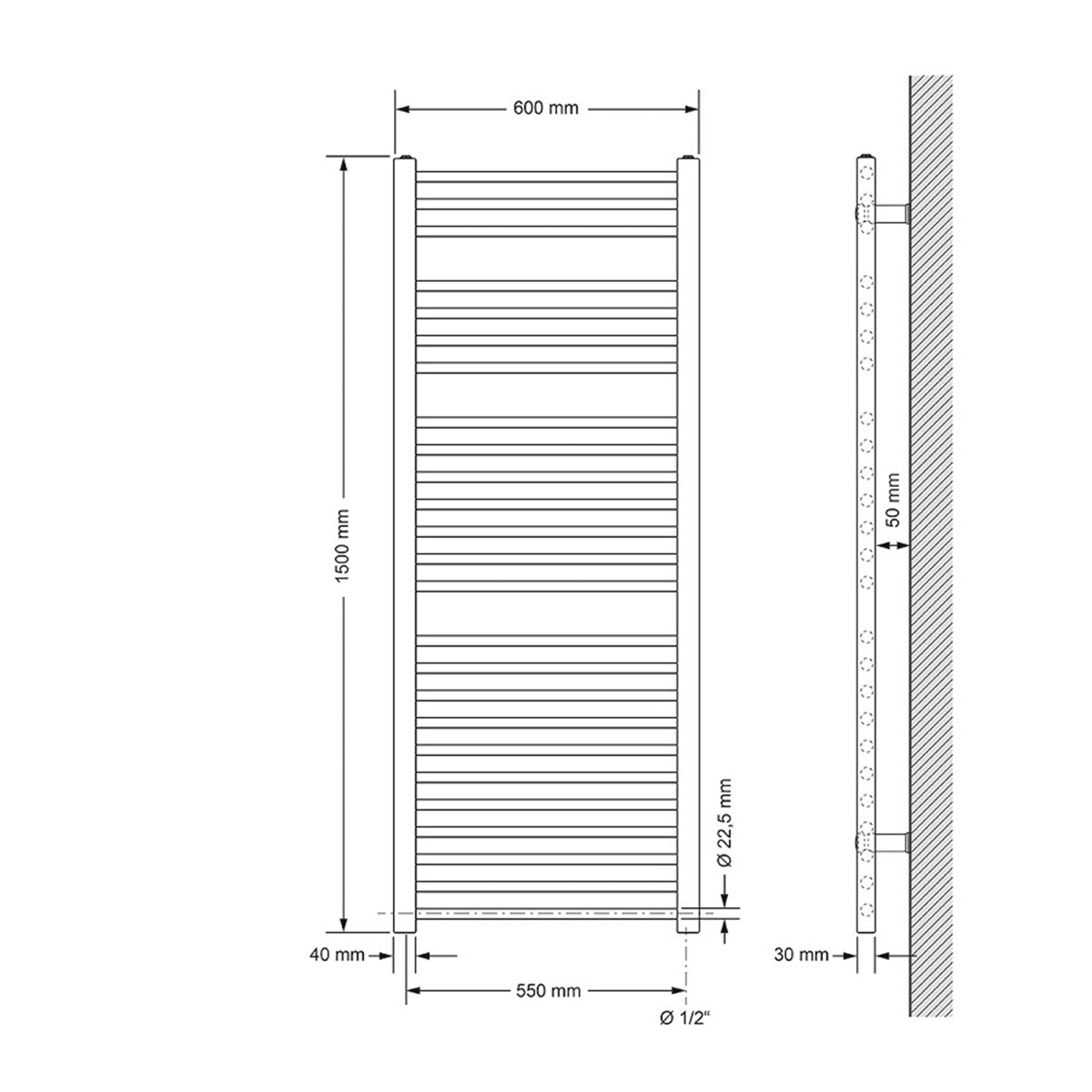 ECD Germany LuxeBath radiateur sèche-serviettes blanc 1200W 600x1500 mm