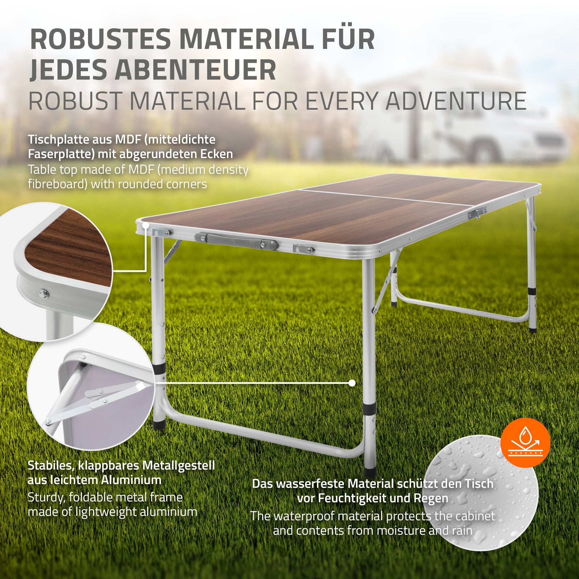 ECD Germany table de camping pliante marron 120 cm alu