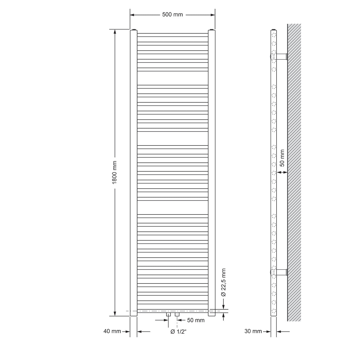 ECD Germany Sahara sèche-serviettes 500x1800 blanc droit