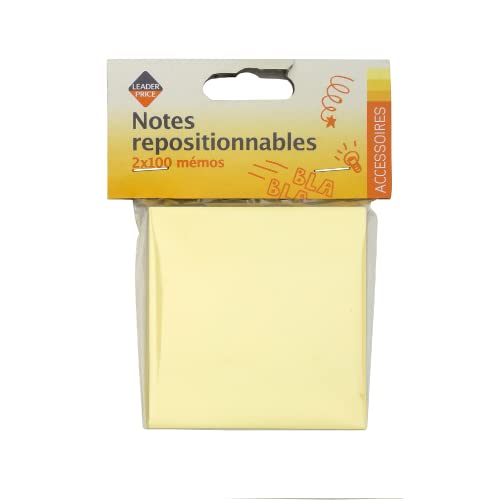 Leader Price Bazar Pochettes autocollantes jaunes 2x100 papier bureau