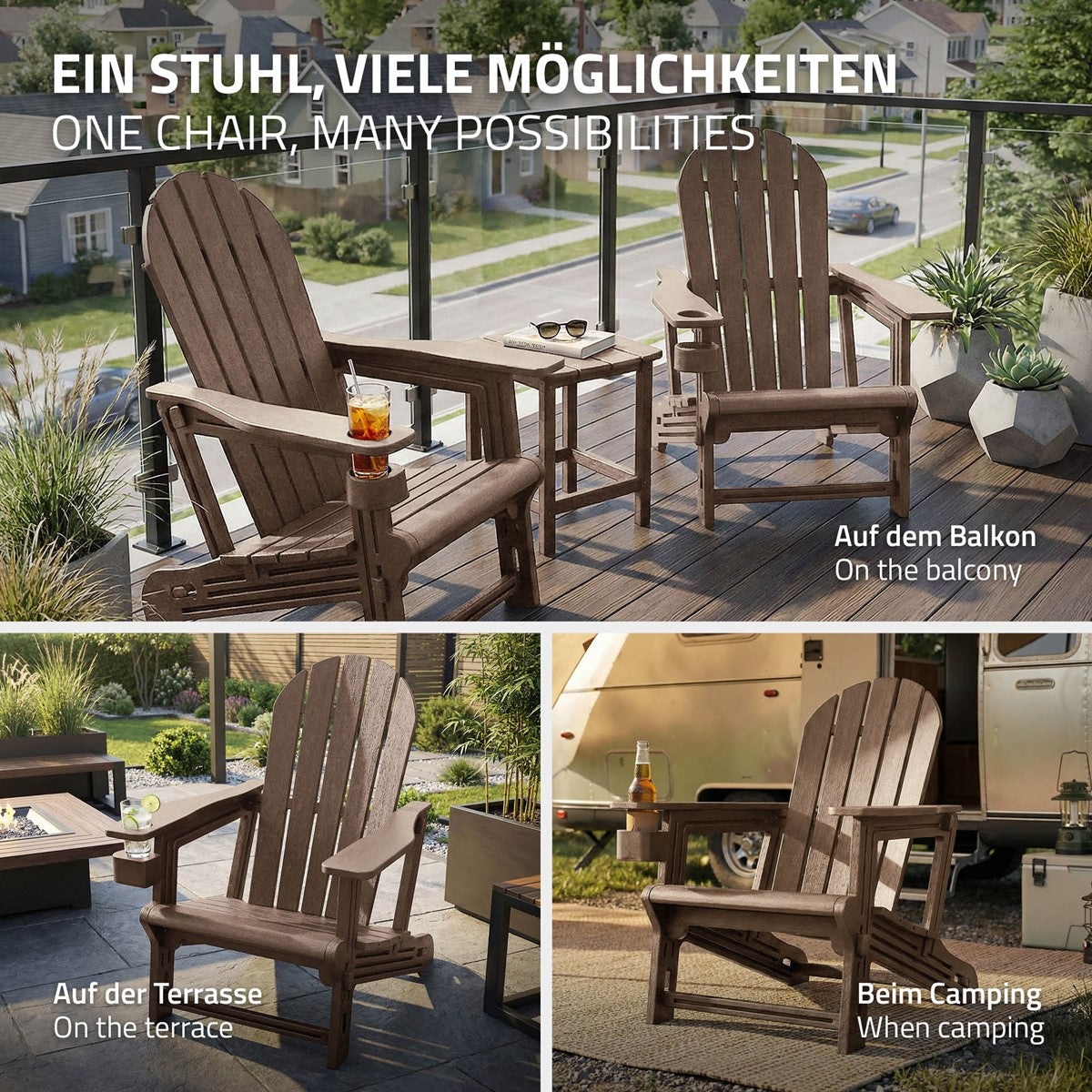 ECD Germany Garten Fauteuil Adirondack marron HDPE 180 kg
