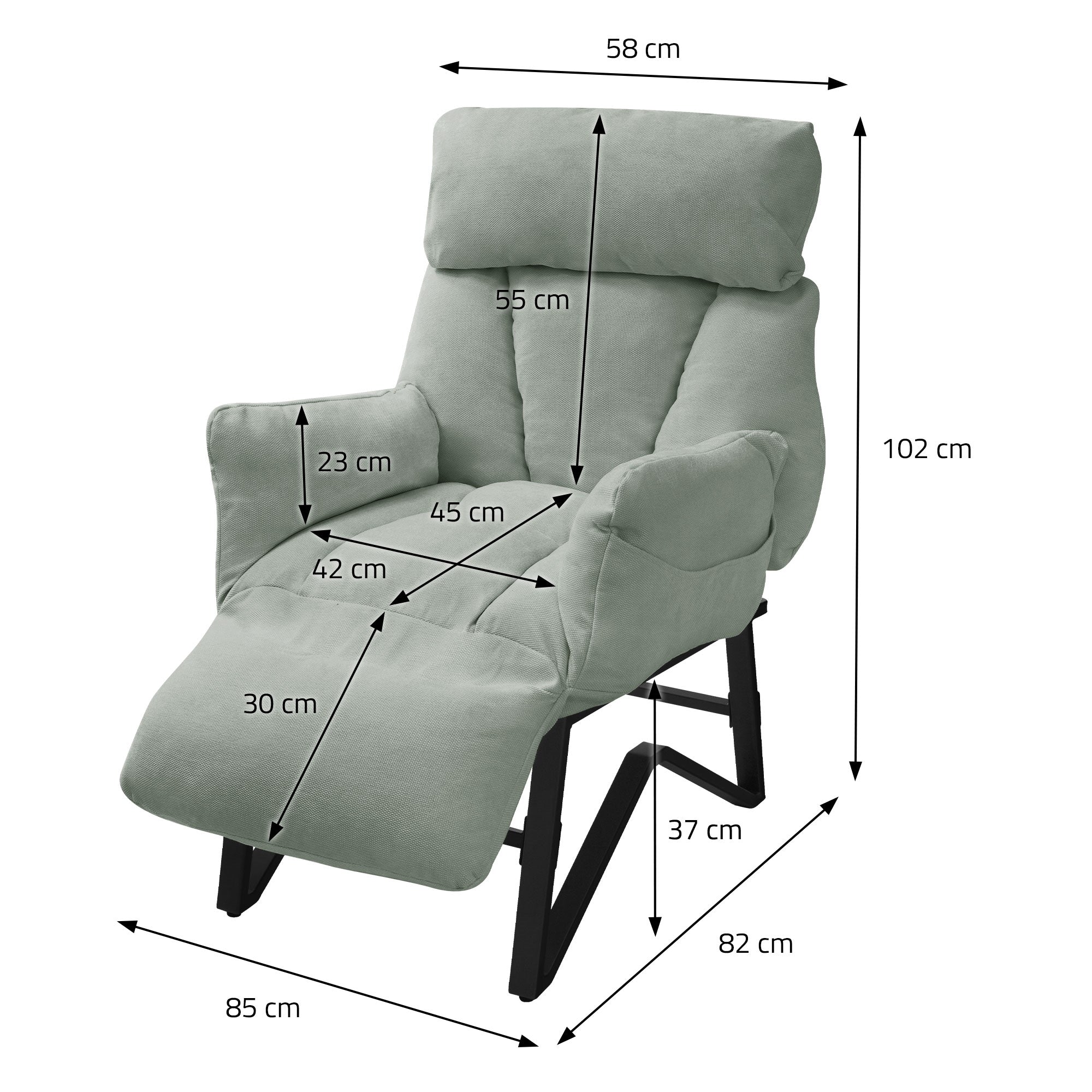 ECD Germany fauteuil relaxation lin gris vert inclinable