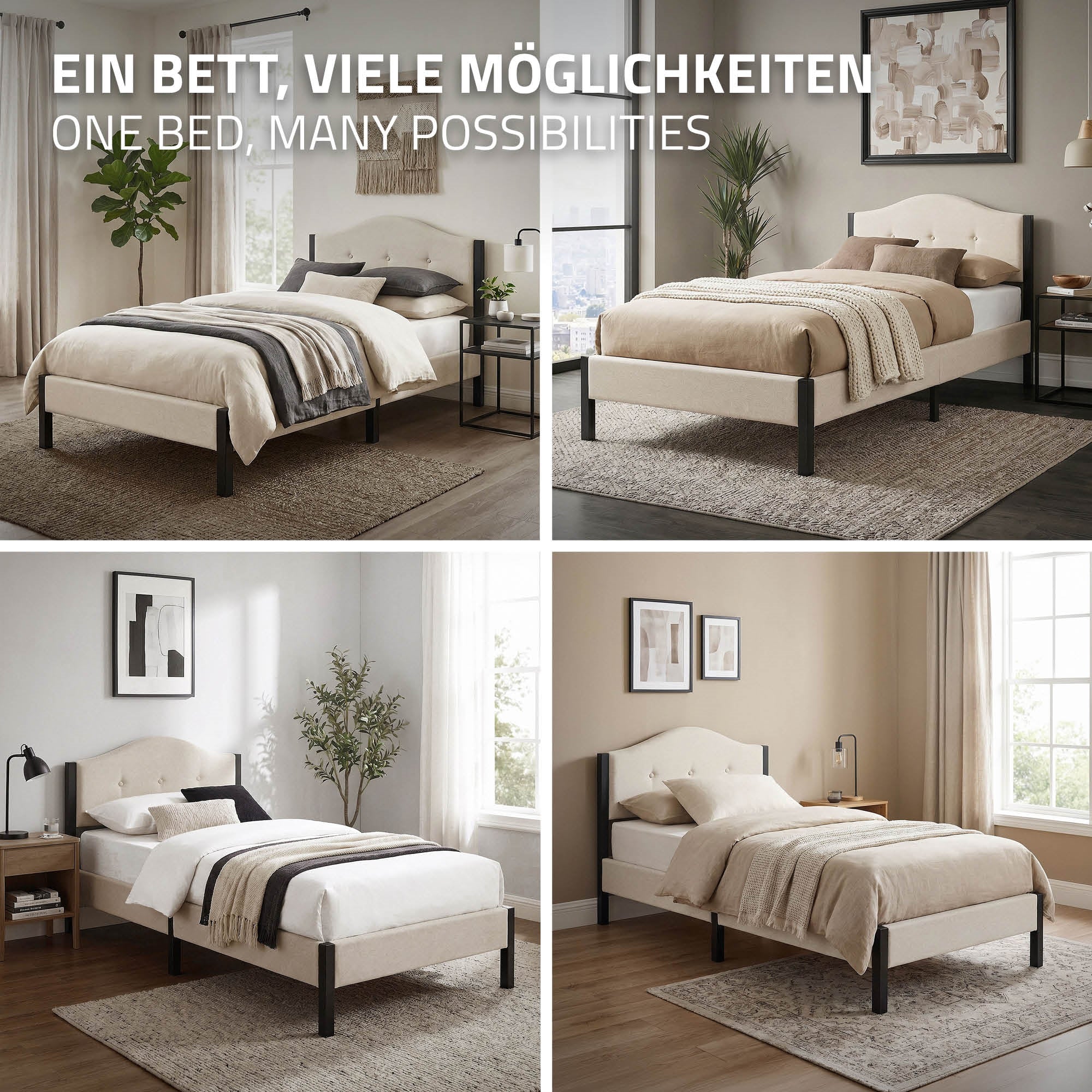 ECD Germany Möbel ML-Design Lit capitonné 90x200 beige lattes