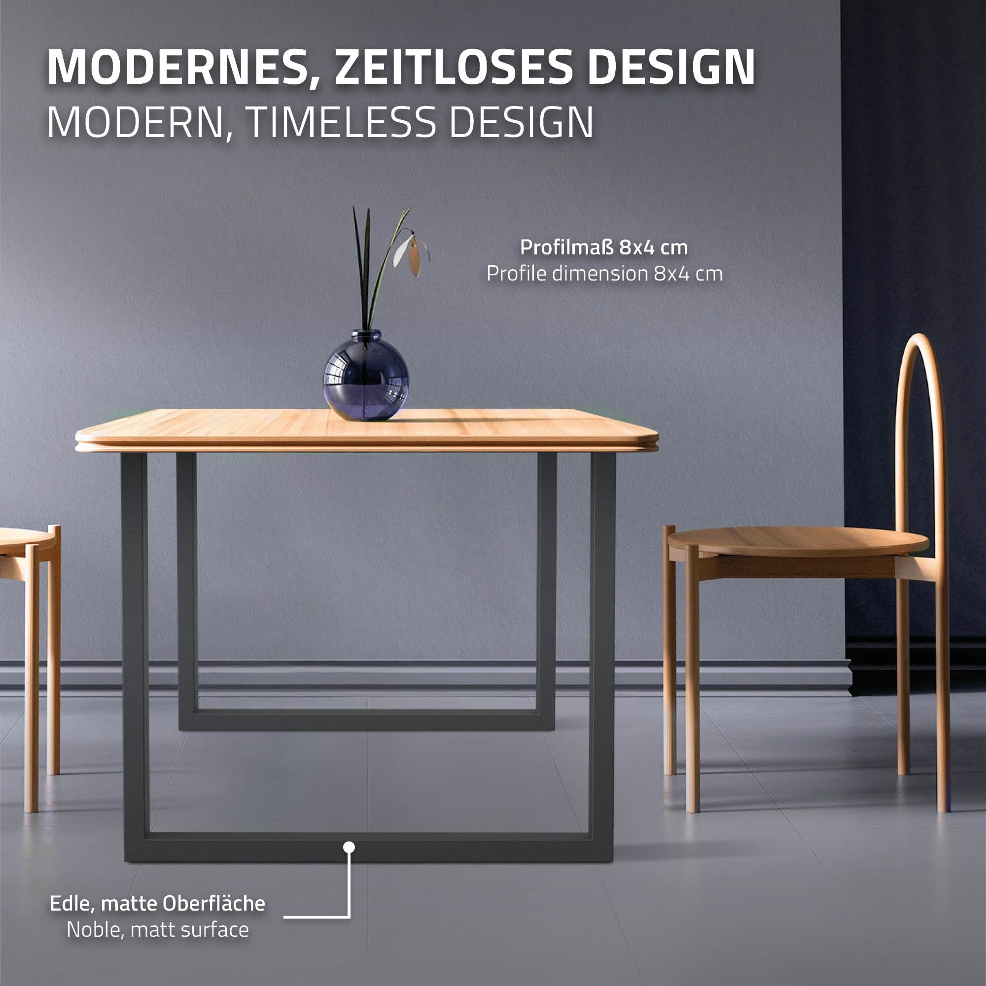 ML-Design pieds de table traîneau 90x72 cm anthracite acier