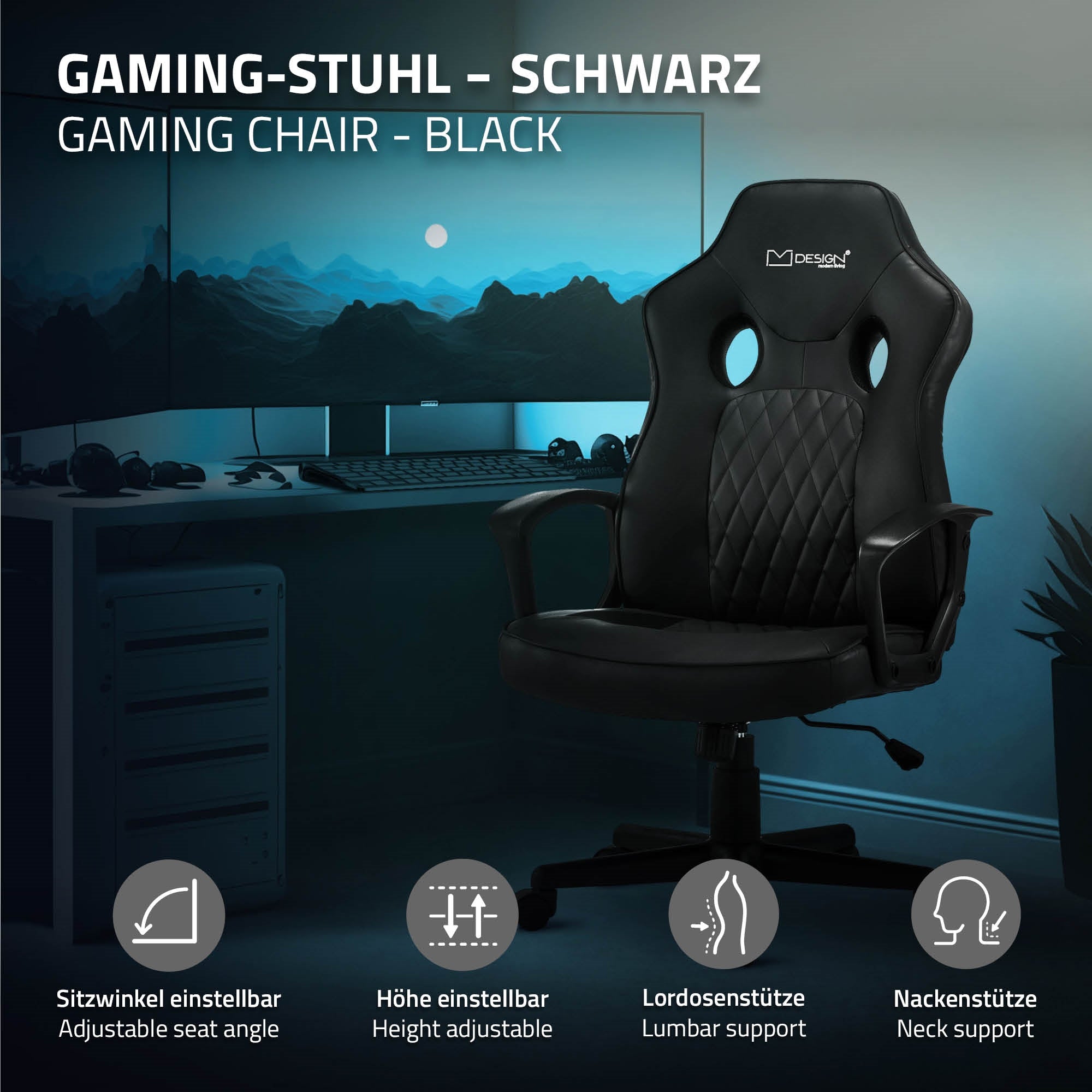 ECD Germany chaise gaming large noire réglable