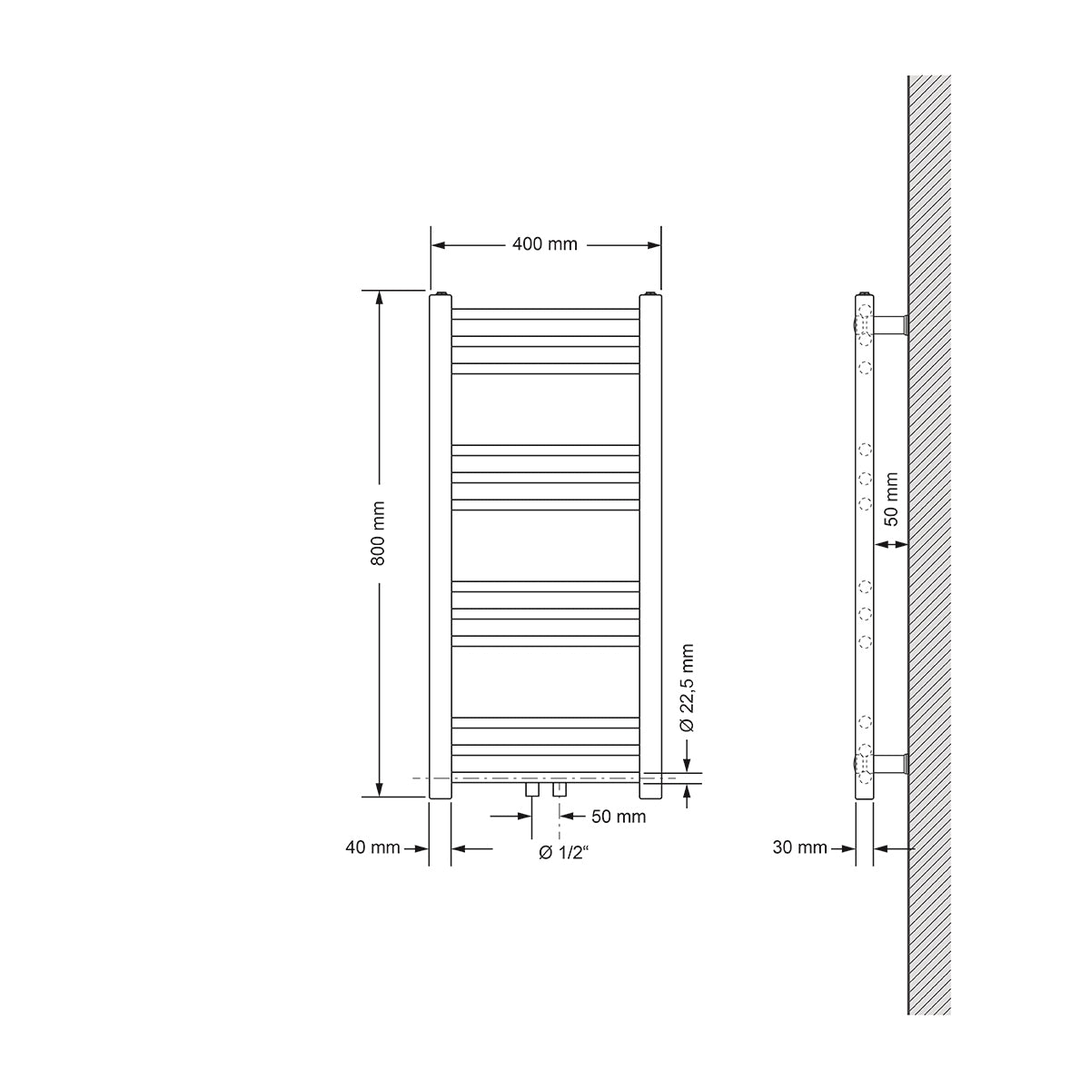 ECD Germany Sahara Sèche-serviettes eau blanc 400x800 mm