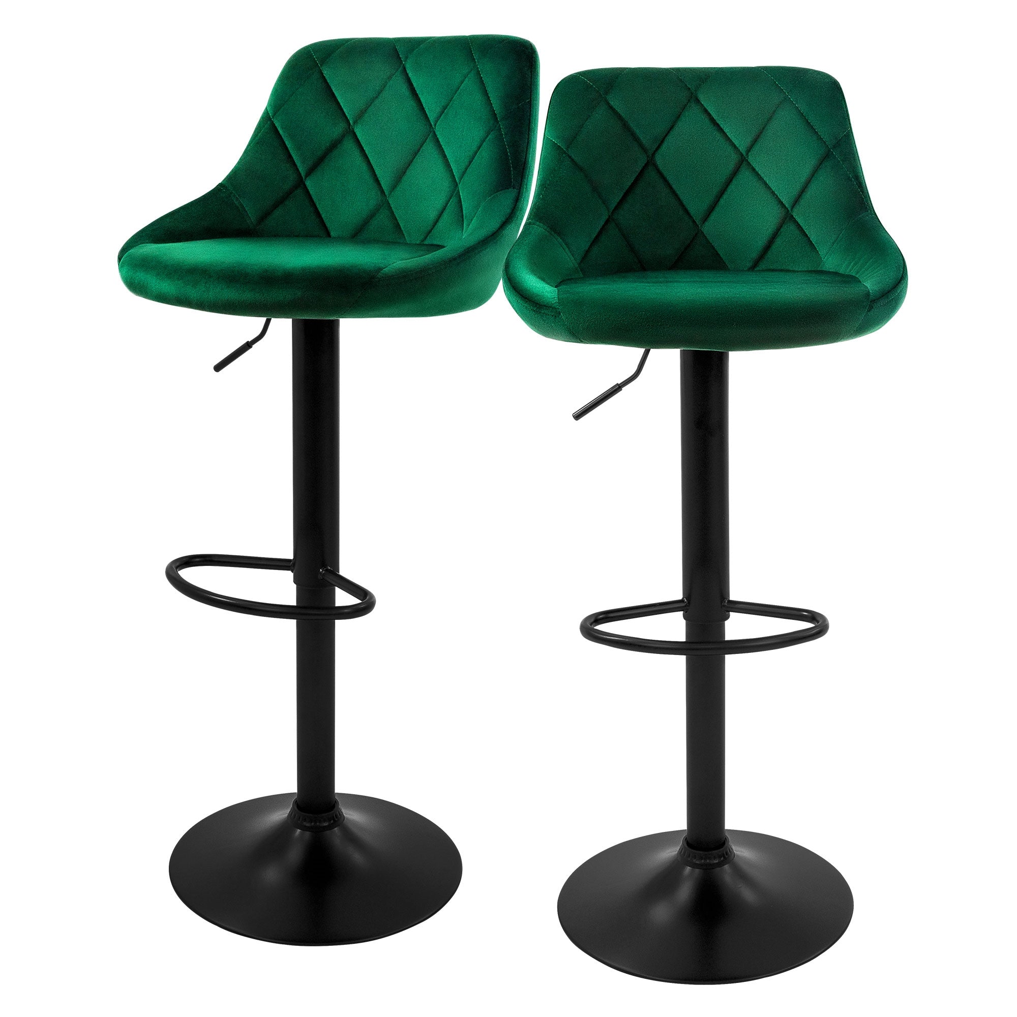 ECD Germany Möbel Lot 2 tabourets bar velours vert dossier 62-82 cm
