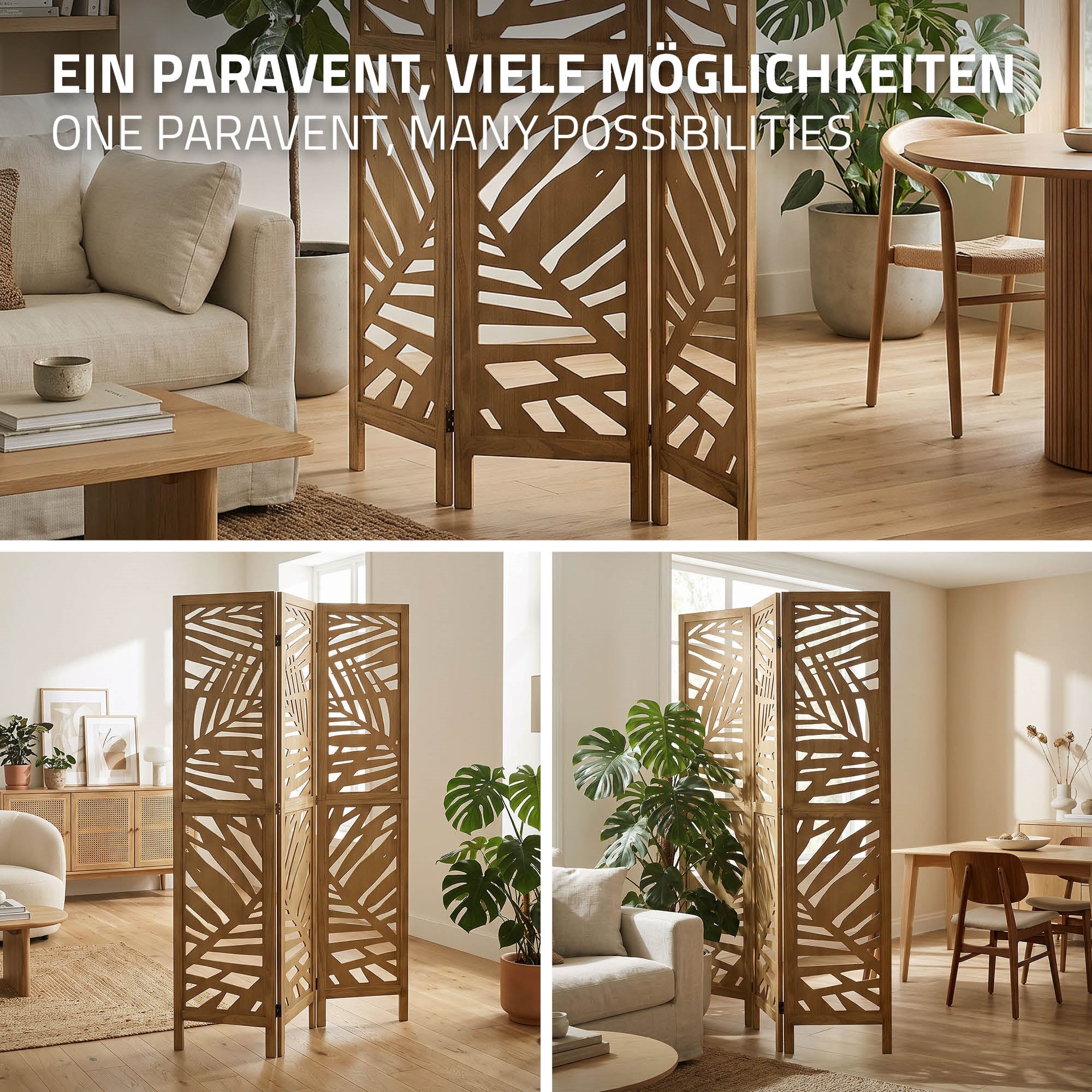 ML-Design Kyoto paravent bois 3 volets 170x121 cm marron