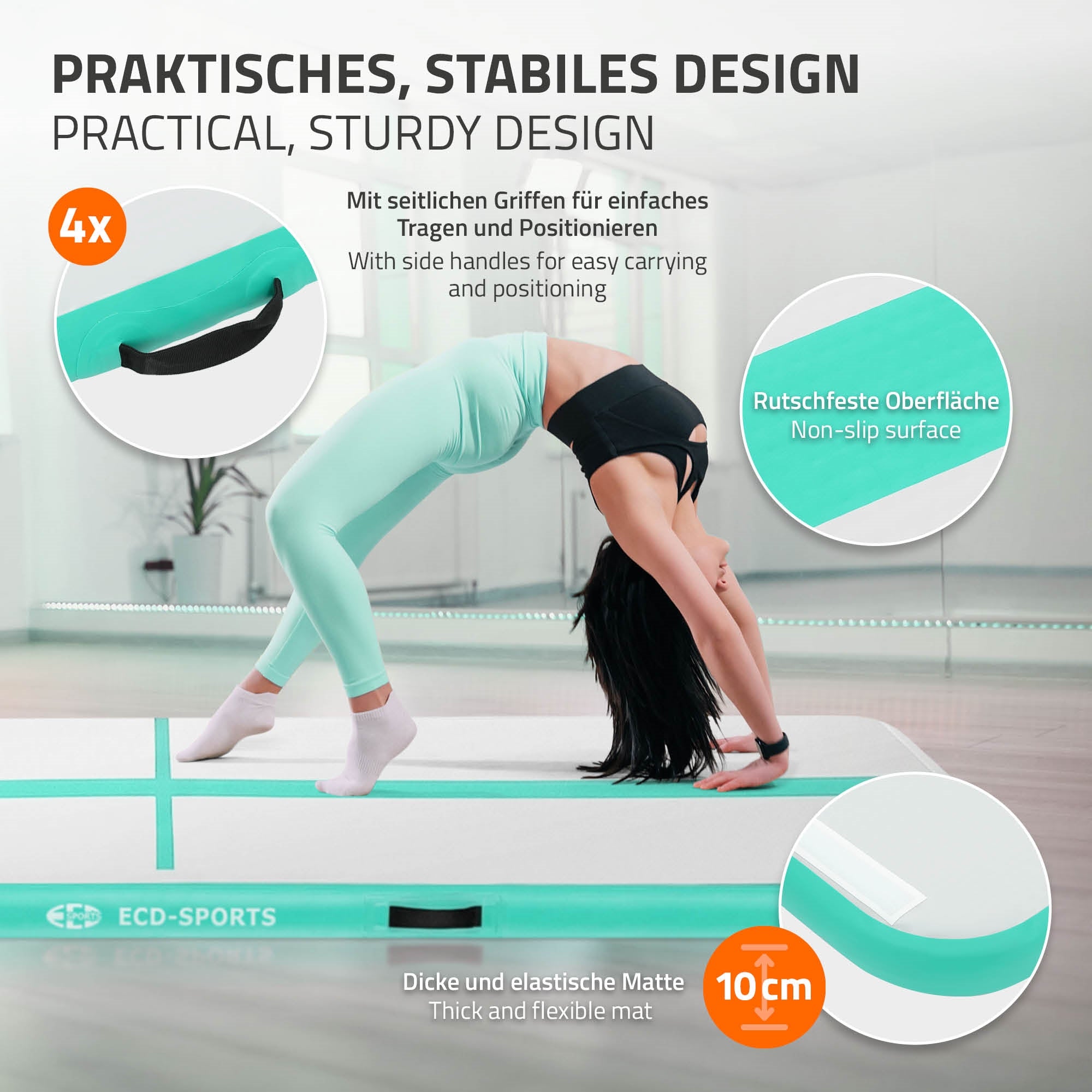 ECD Germany Airtrack tapis gym gonflable menthe 4m pompe