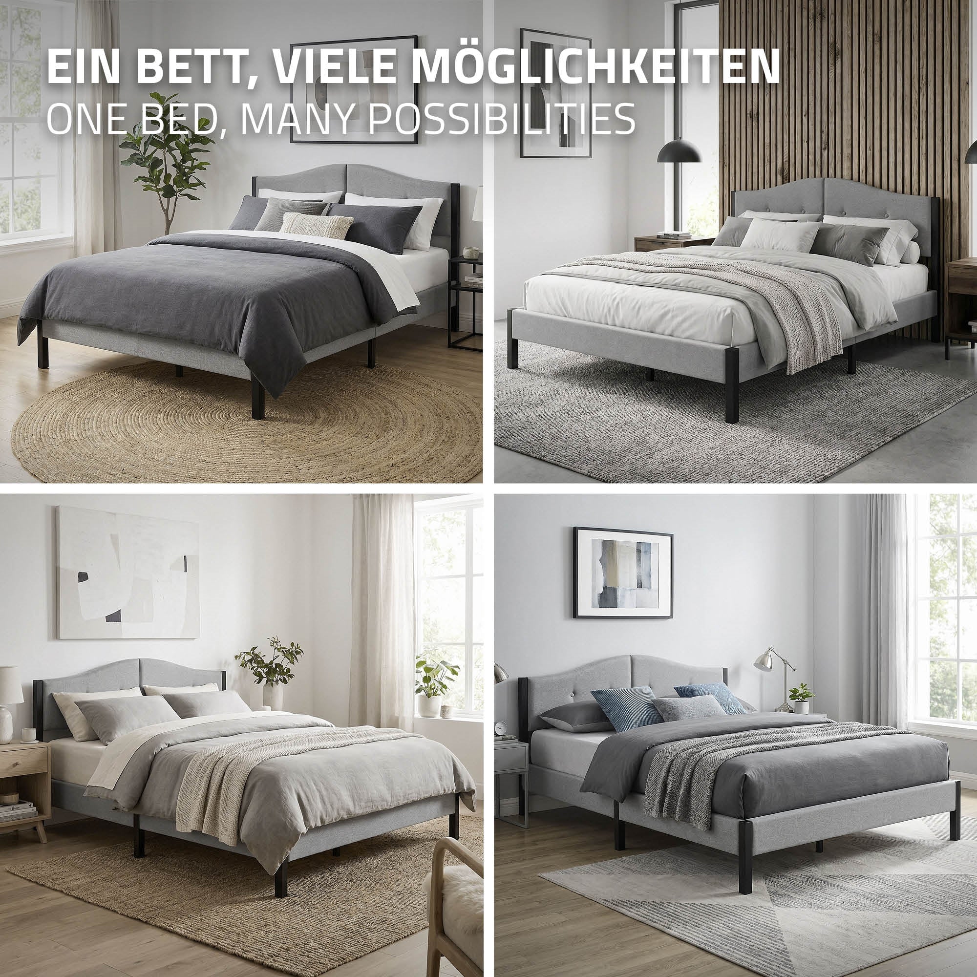ECD Germany Möbel lit capitonné 140x200 cm gris sans matelas