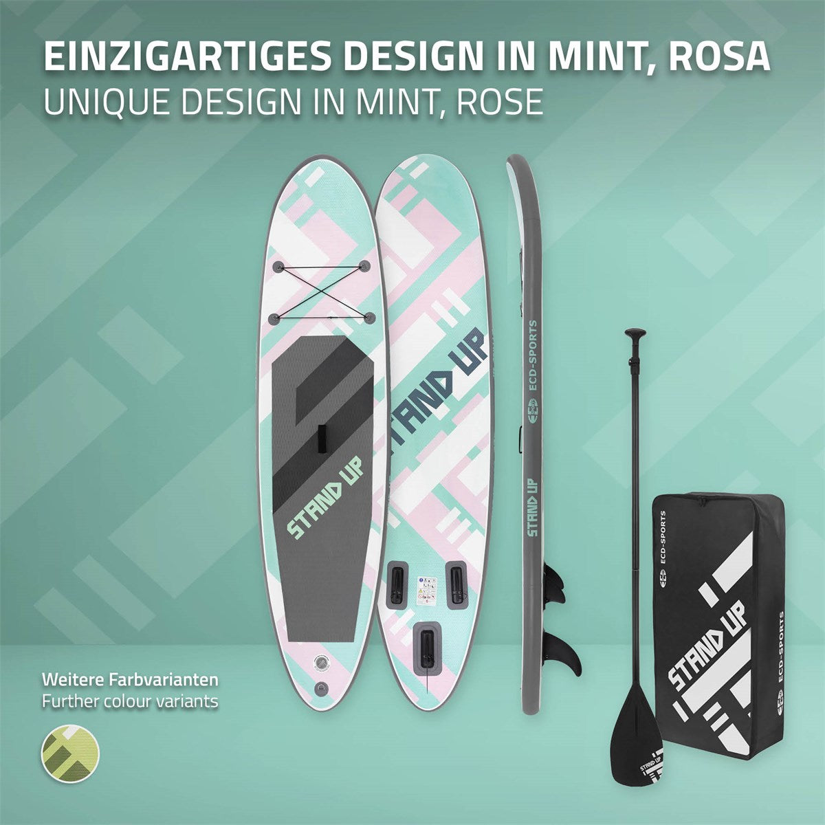 ECD Germany SUP paddle gonflable 308cm rose mint PVC + pompe