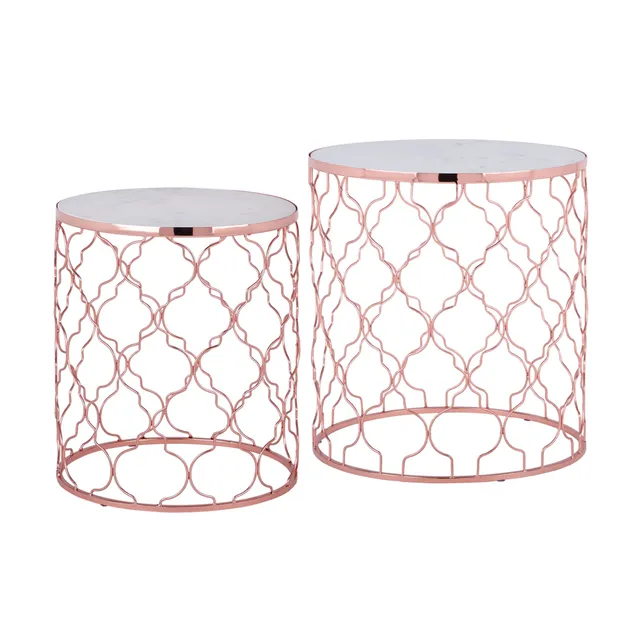 WOMO-Design Phoenix Lot 2 tables d'appoint marbre blanc Ø40/45