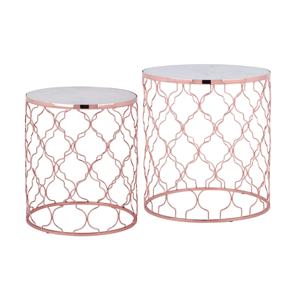 WOMO-Design Phoenix Lot 2 tables d'appoint marbre blanc Ø40/45