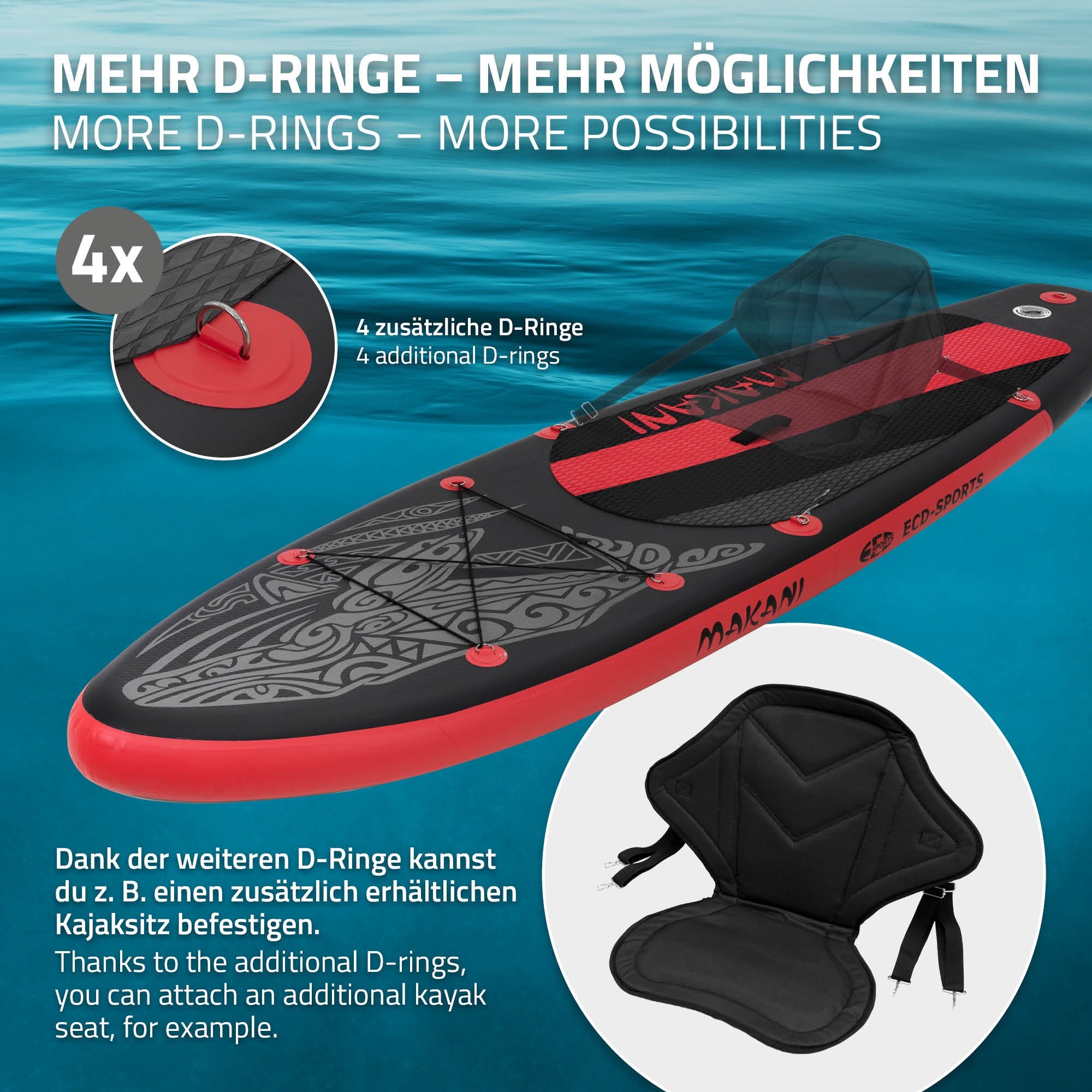 ECD Germany Makani paddle gonflable noir rouge 320x80x15 cm