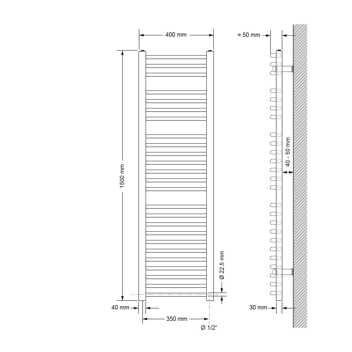 ECD Germany Sahara radiateur salle de bain 400x1500 anthracite