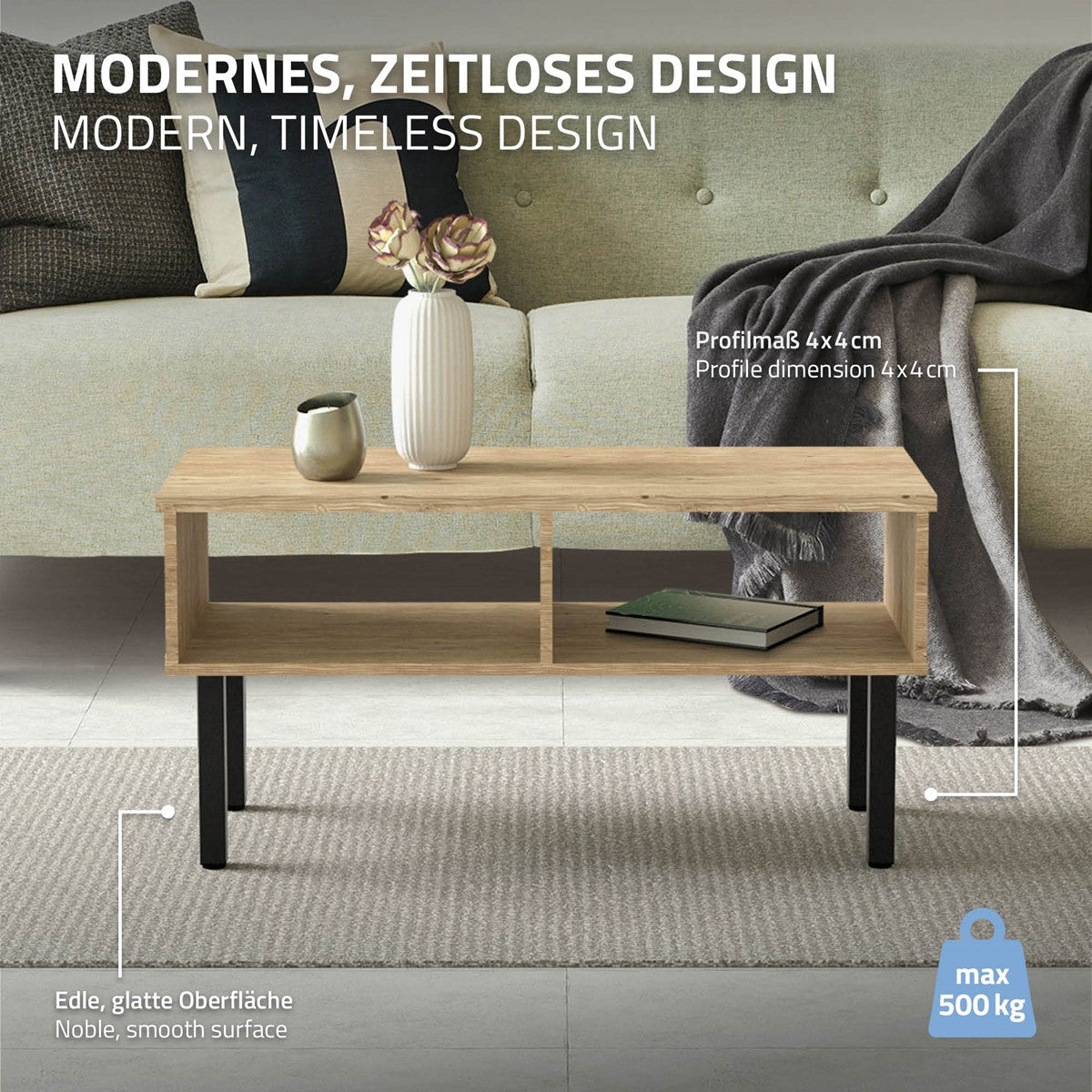 ECD Germany Möbel pieds de table I-Design acier noir 30 cm lot de 4
