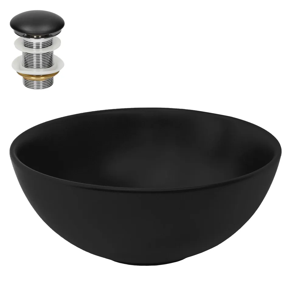 ECD Germany LuxeBath vasque ronde 32 cm noir mat + bonde