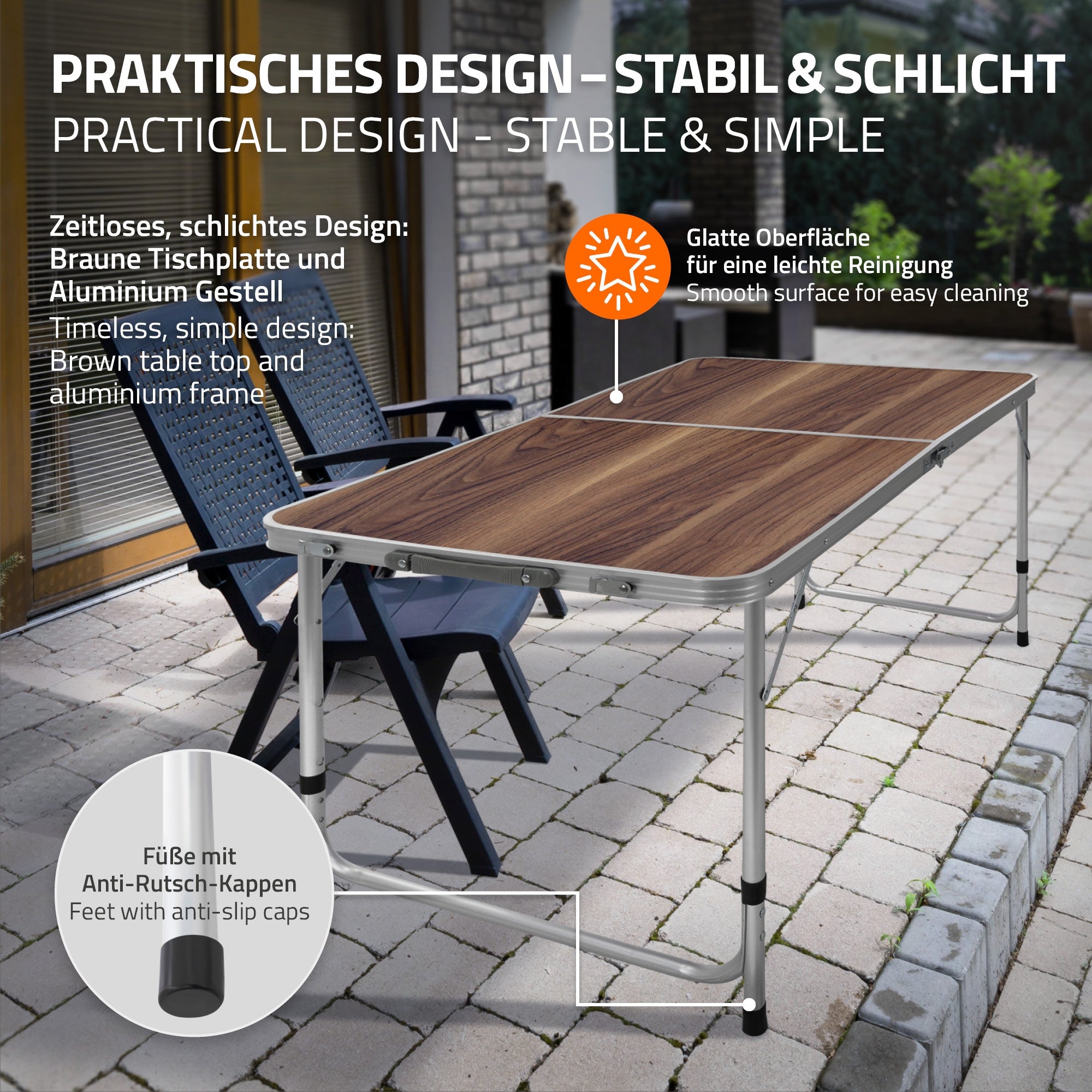 ECD Germany table de camping pliante marron 120 cm alu